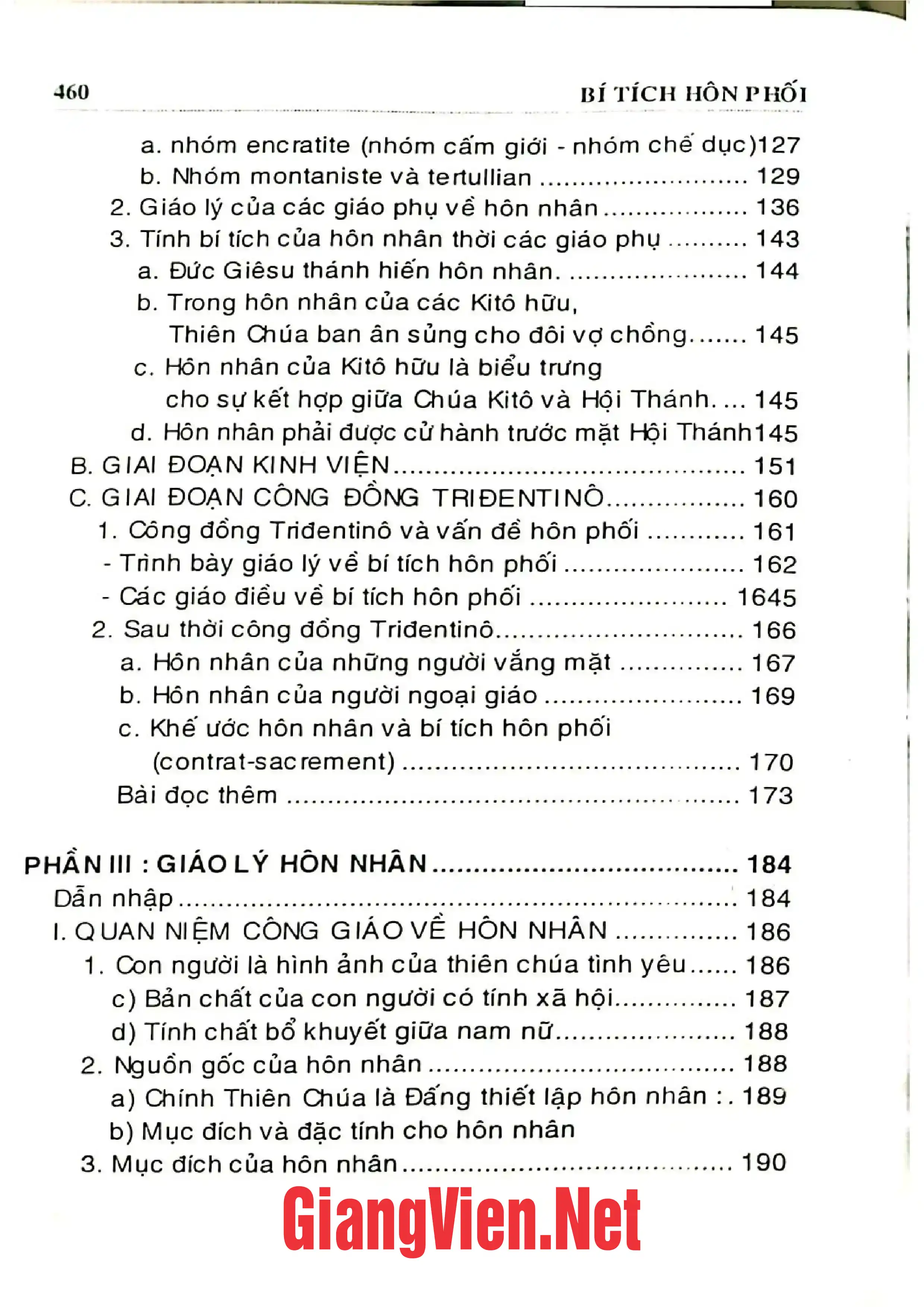 Mục lục chi tiết trang 1 sách Bí tích học - Tập VII - Bí tích Hôn phối