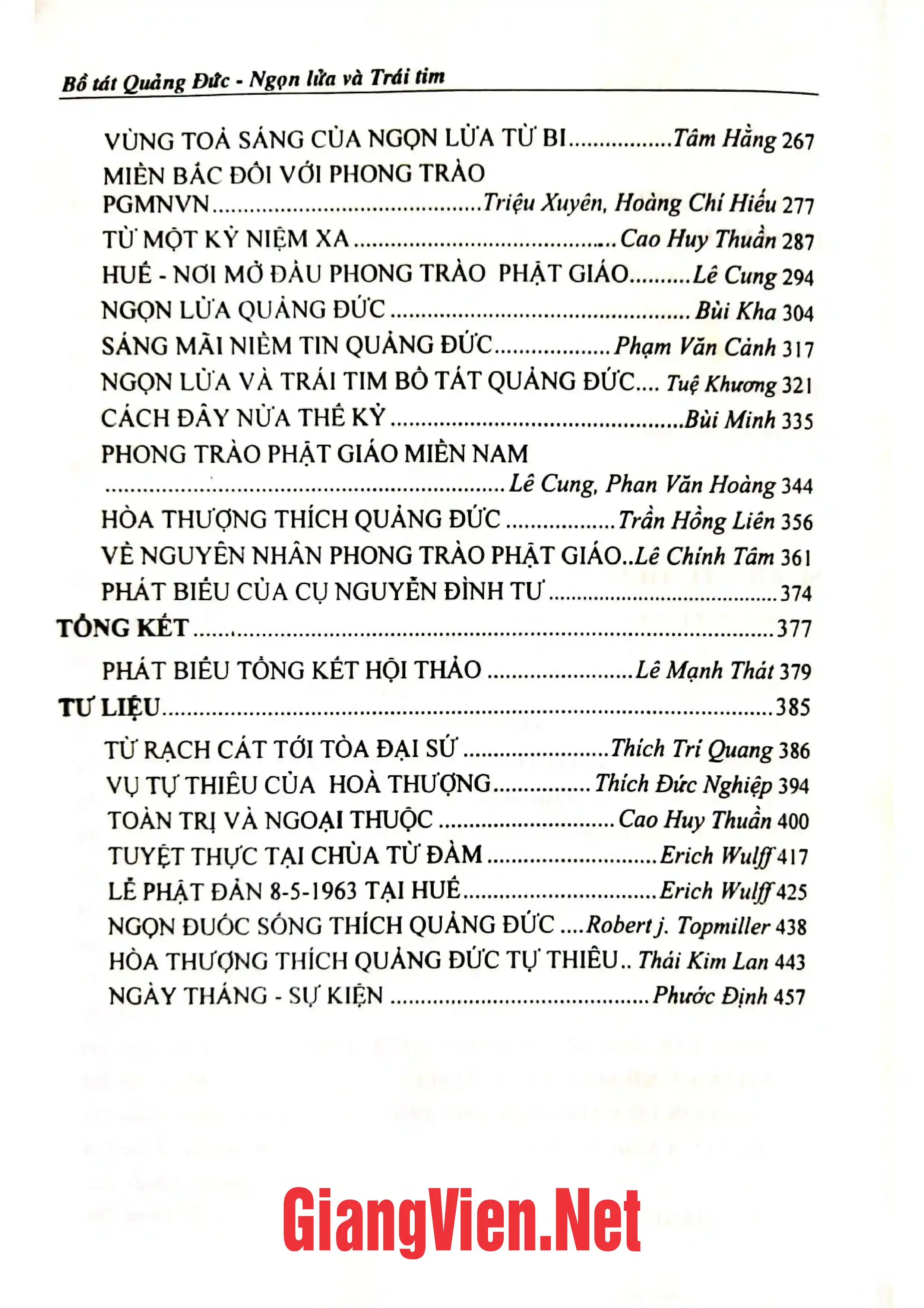 Mục lục chi tiết trang 1 sách Bồ Tát Quảng Đức ngọn lửa và trái tim