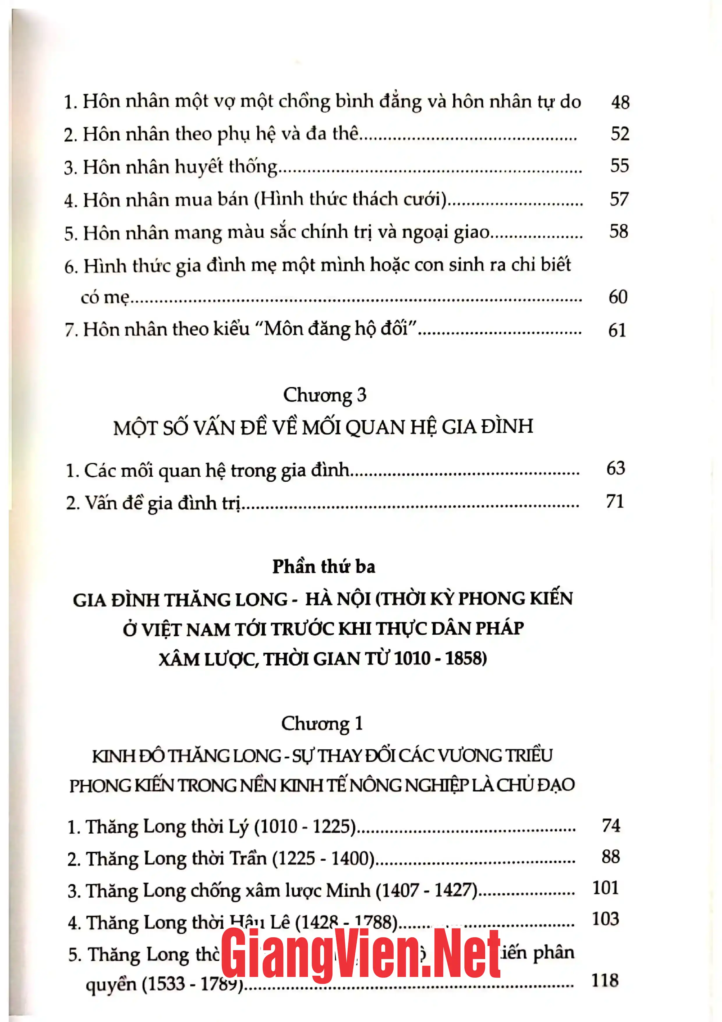 Mục lục chi tiết trang 1 sách Gia đình Thăng Long - Hà Nội