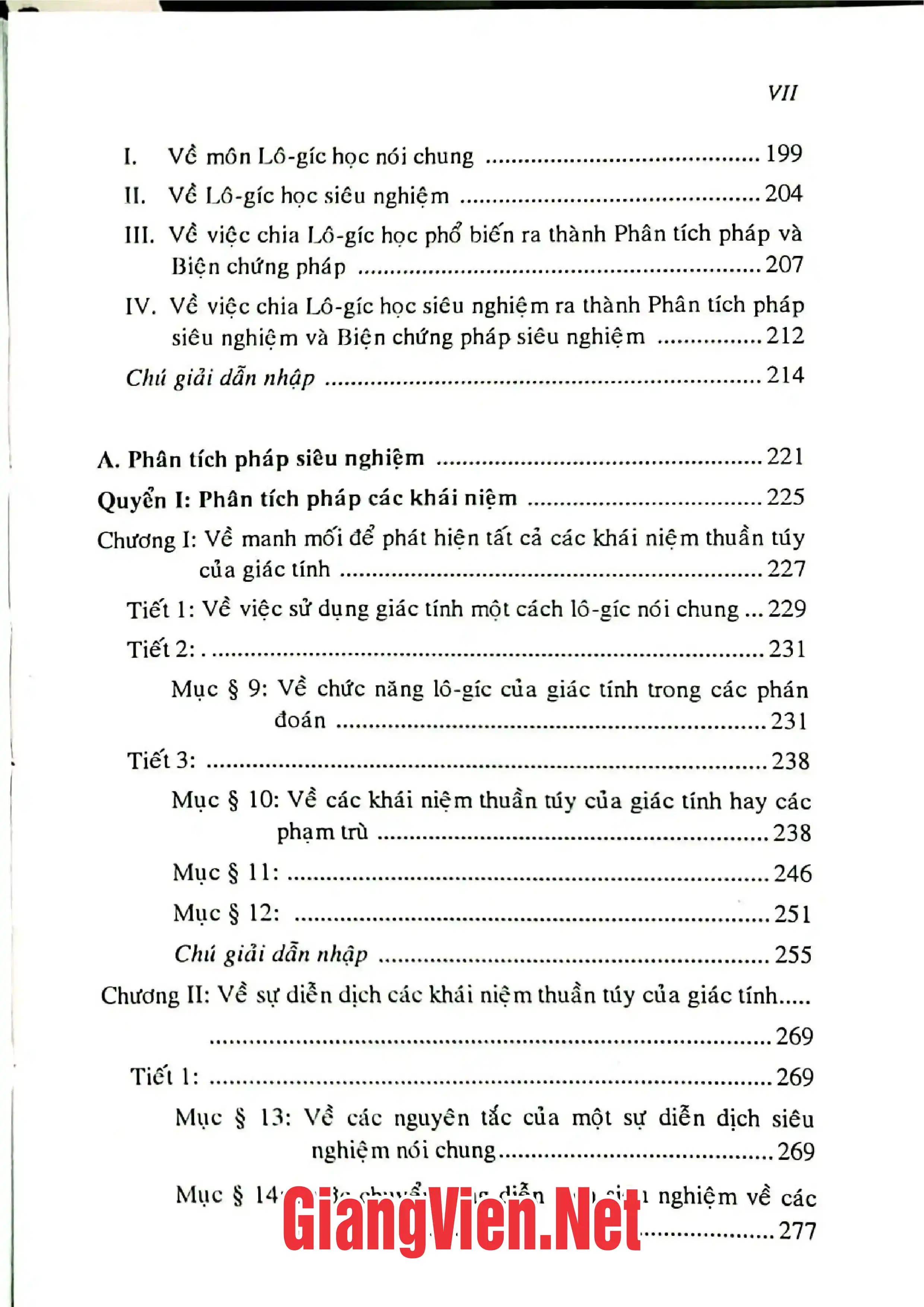 Mục lục chi tiết trang 2 sách Phê phán lý tính thuần tuý