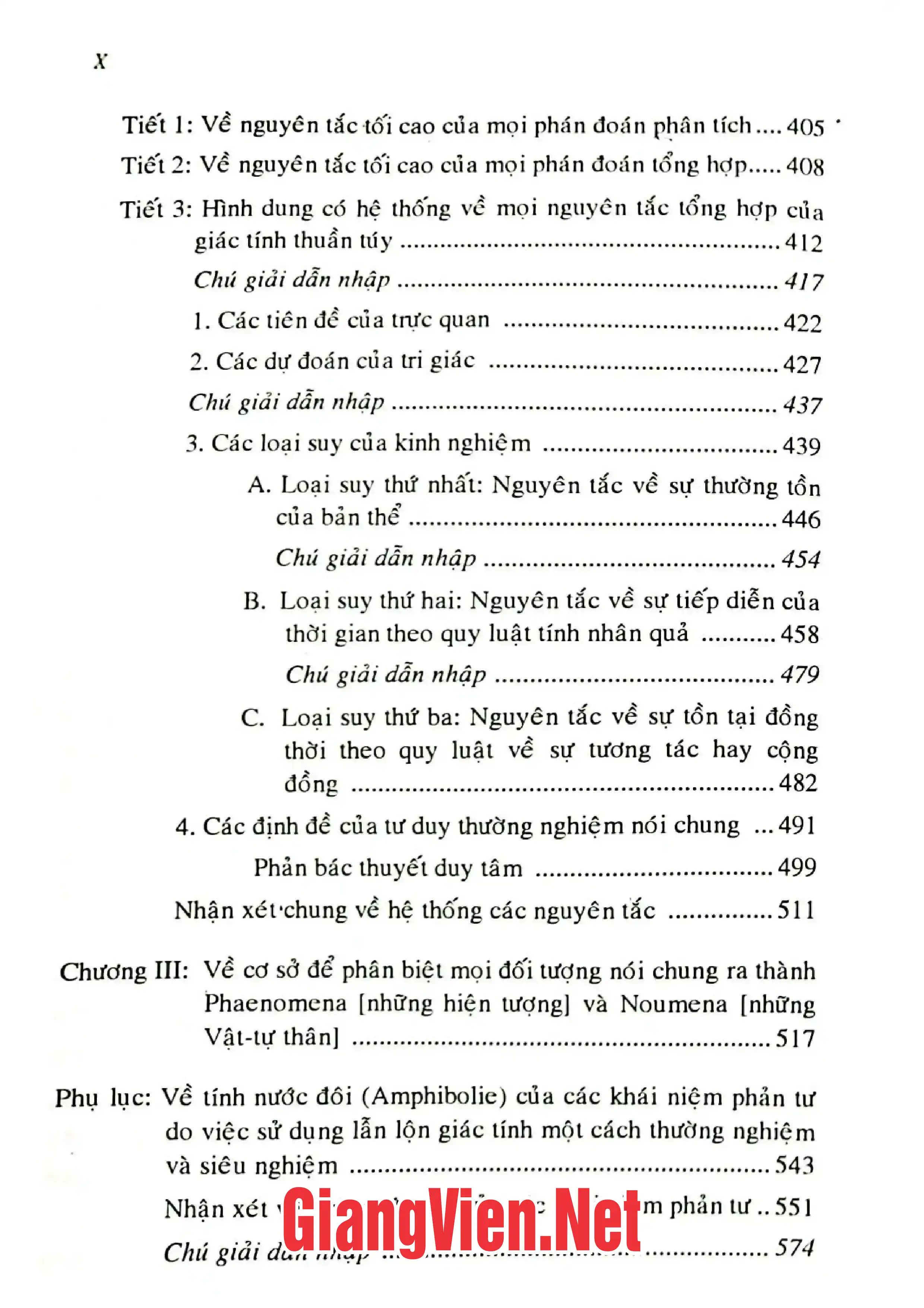 Nội dung mục lục và hình ảnh sách Phê phán lý tính thuần tuý - Trang 5