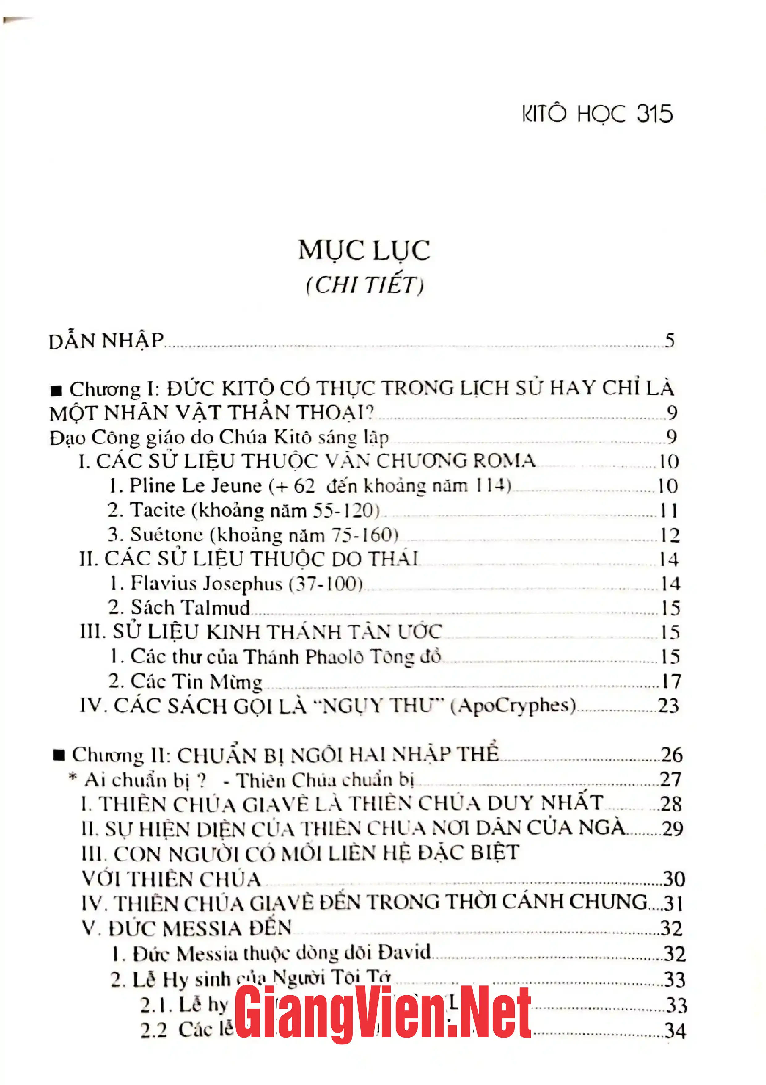 Mục lục chi tiết trang 3 sách Kitô học