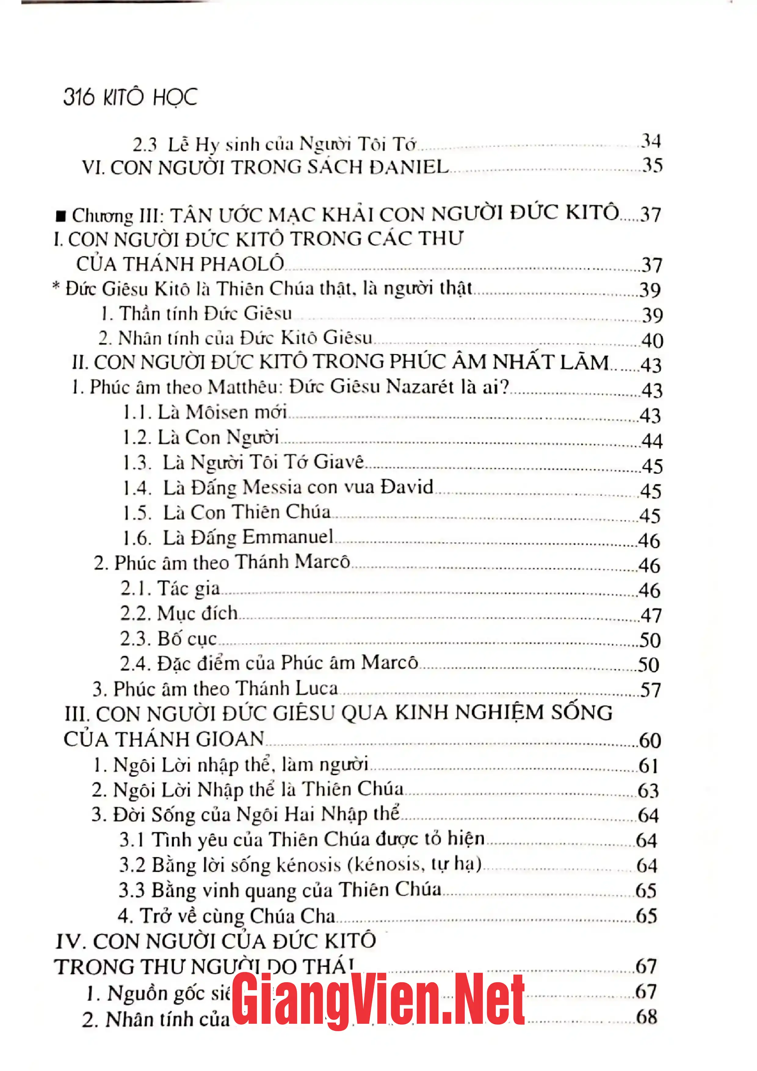 Nội dung trang phụ bản giới thiệu sách Kitô học