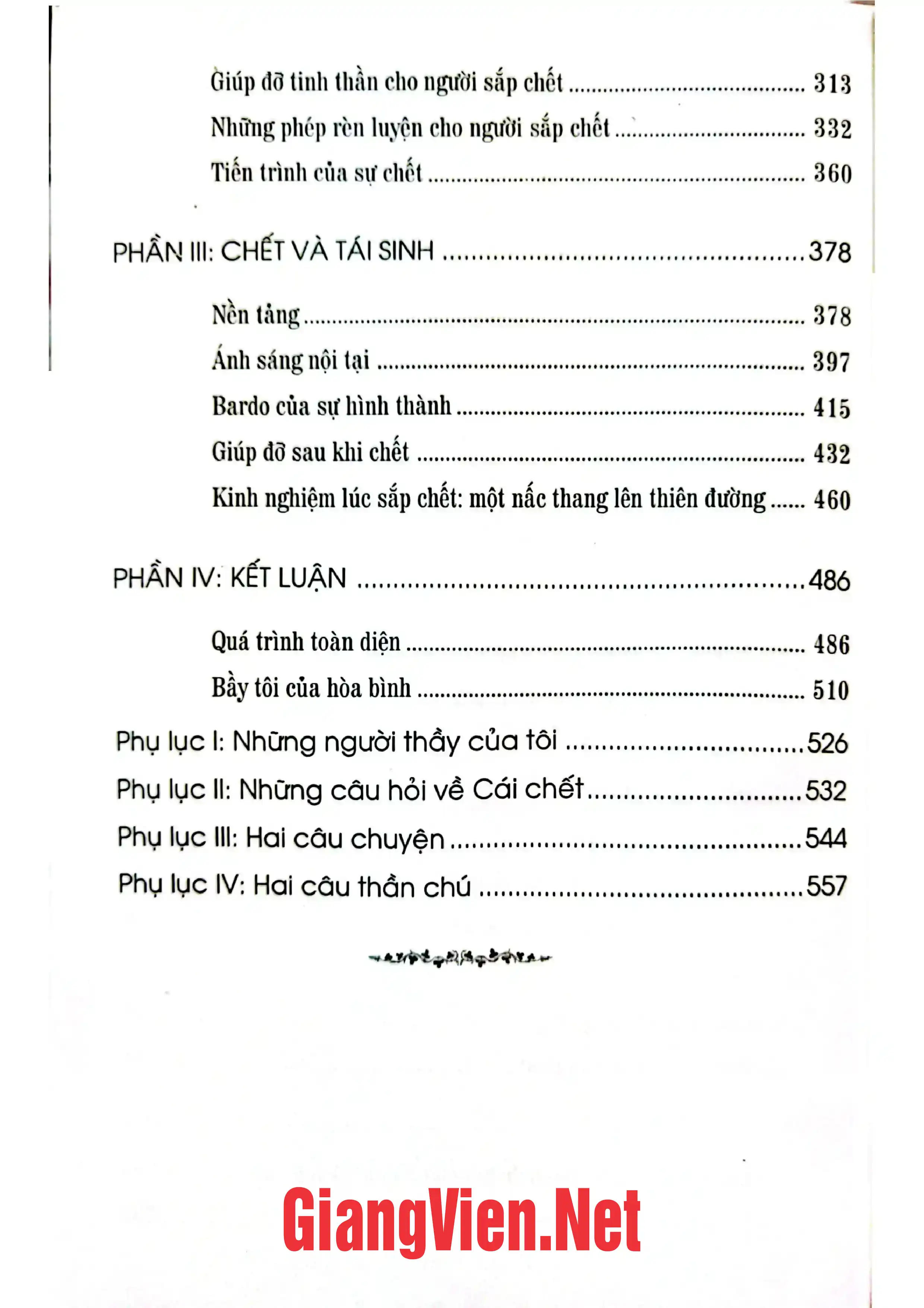 Mục lục chi tiết trang 1 sách Tạng thư sinh tử sách bàn về sự sống và cái chết