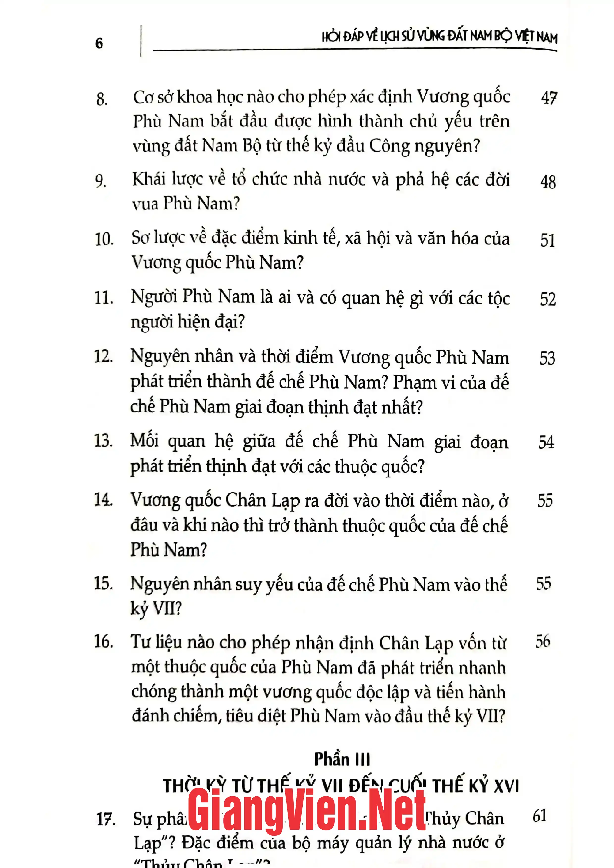 Mục lục chi tiết trang 1 sách Hỏi đáp và lịch sử vùng đất Nam Bộ Việt Nam