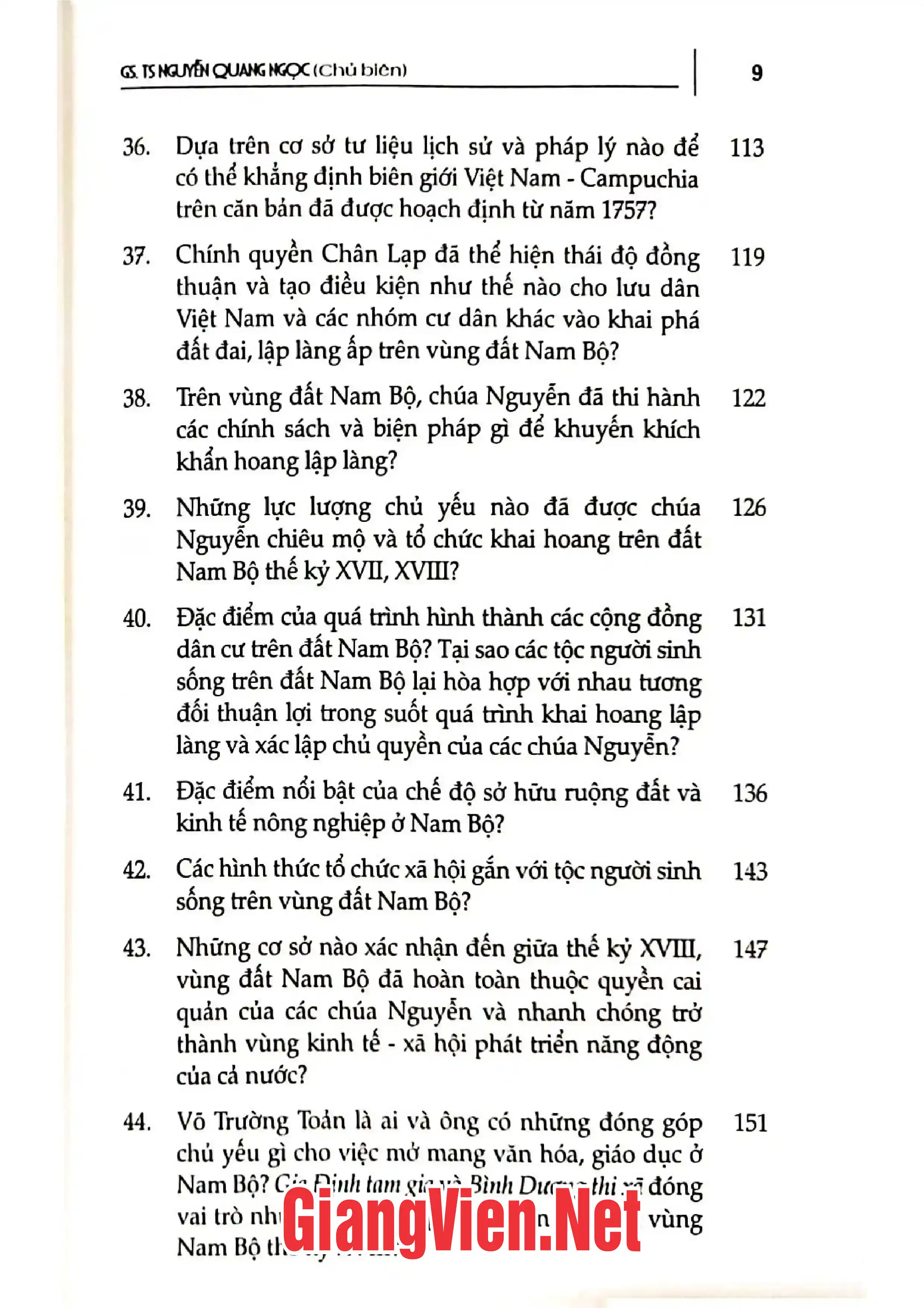 Nội dung trang phụ bản giới thiệu sách Hỏi đáp và lịch sử vùng đất Nam Bộ Việt Nam