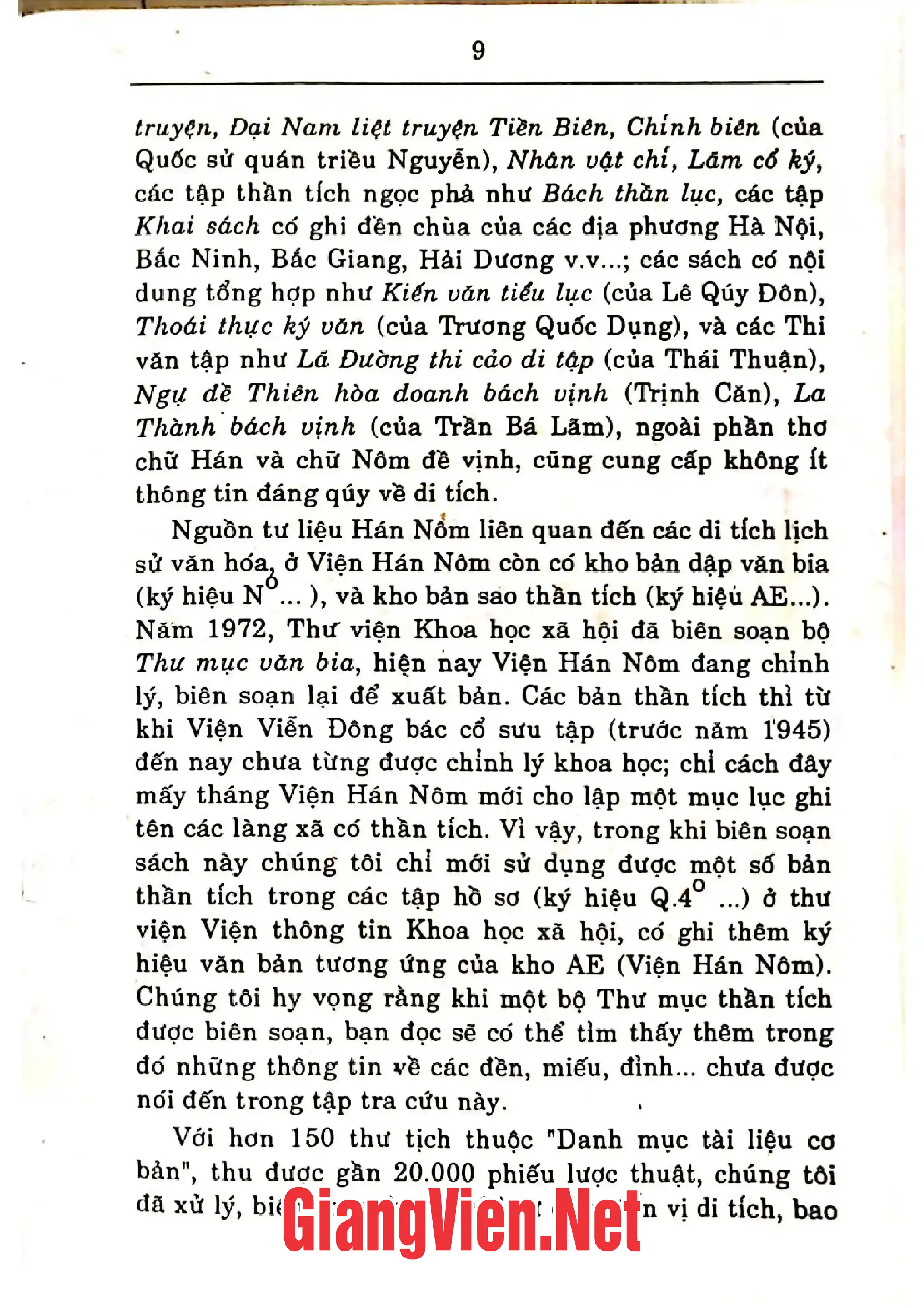 Ảnh minh họa nội dung cuốn sách: Di tích lịch sử văn hoá Việt Nam, Bảng tra tư liệu thư tịch Hán nôm