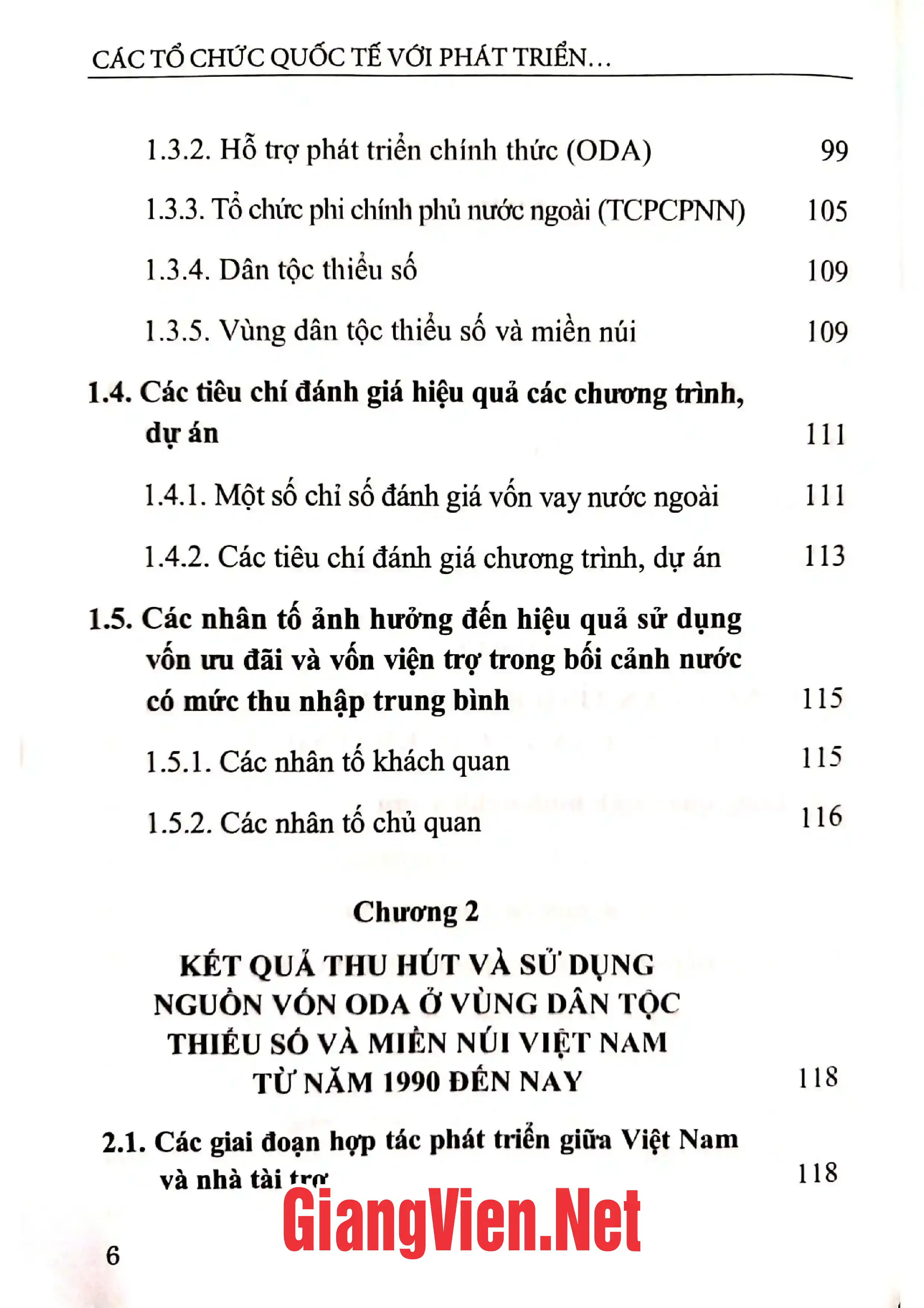 Mục lục chi tiết trang 1 sách Các tổ chức với phát triển ở vùng dân tộc thiểu số và miền núi Việt Nam 1990 - 2020