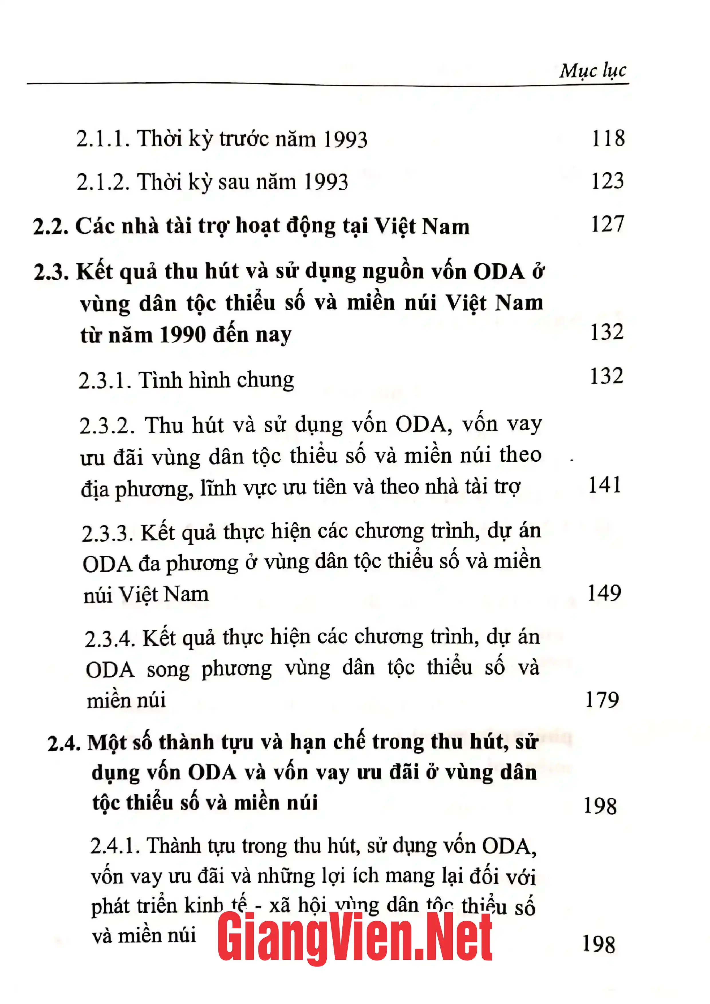 Mục lục chi tiết trang 2 sách Các tổ chức với phát triển ở vùng dân tộc thiểu số và miền núi Việt Nam 1990 - 2020