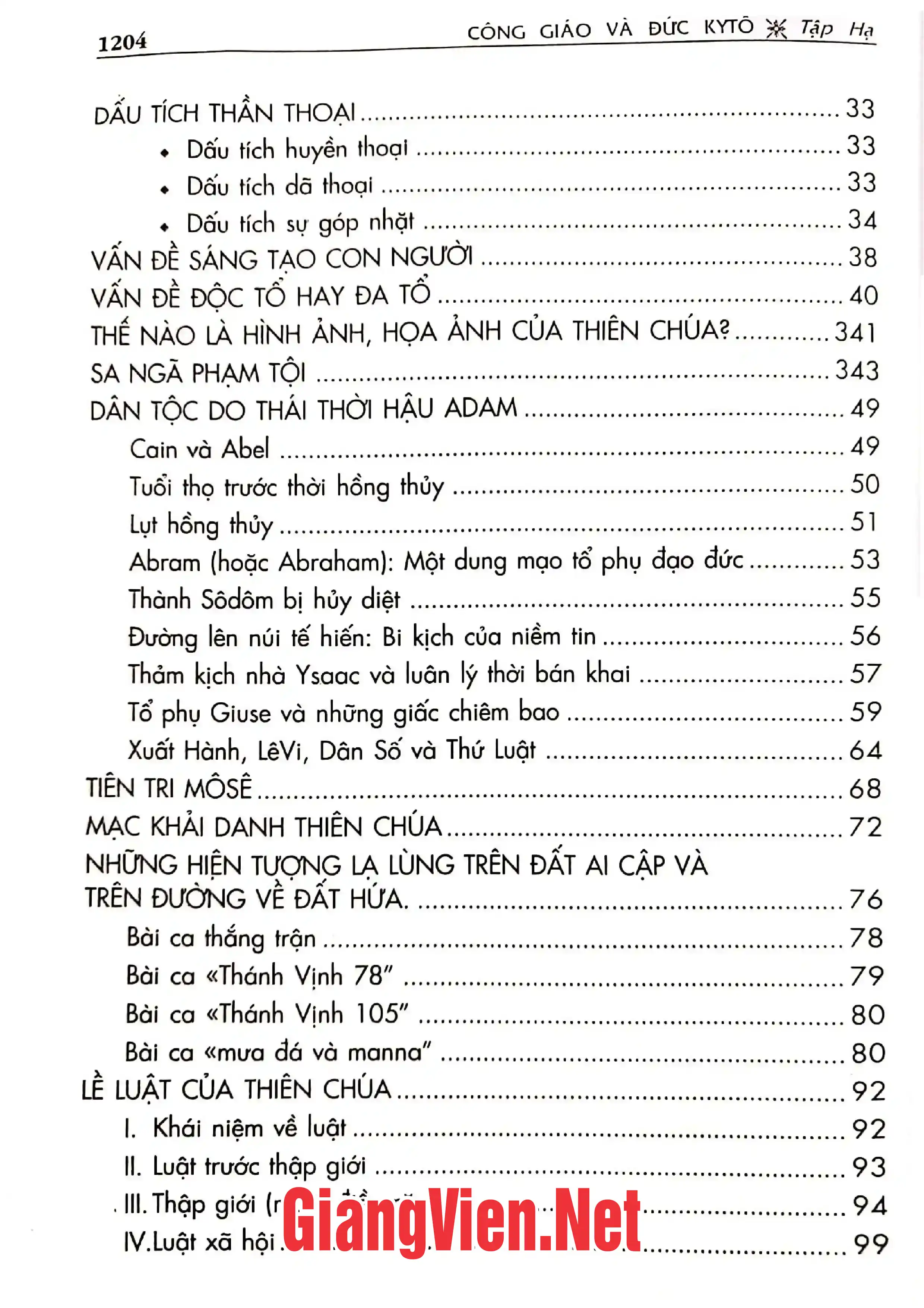 Mục lục chi tiết trang 1 sách Công giáo và Đức Ki tô