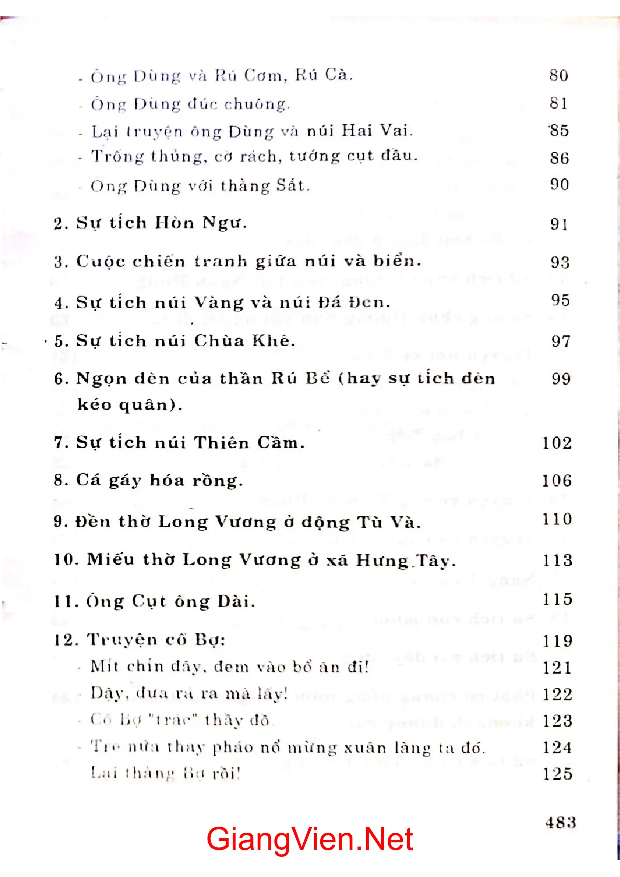 Mục lục chi tiết trang 1 sách Kho tàng truyện kể dân gian xứ Nghệ tập 1