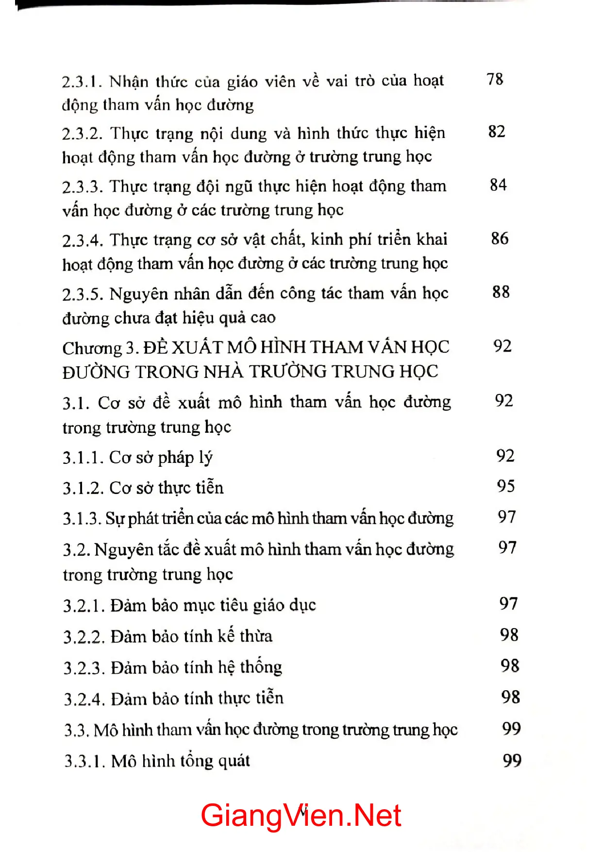 Mục lục chi tiết trang 2 sách Mô hình tham vấn học đường ở trường trung học của Đinh Thị Hồng Vân và Vũ Đình Bảy