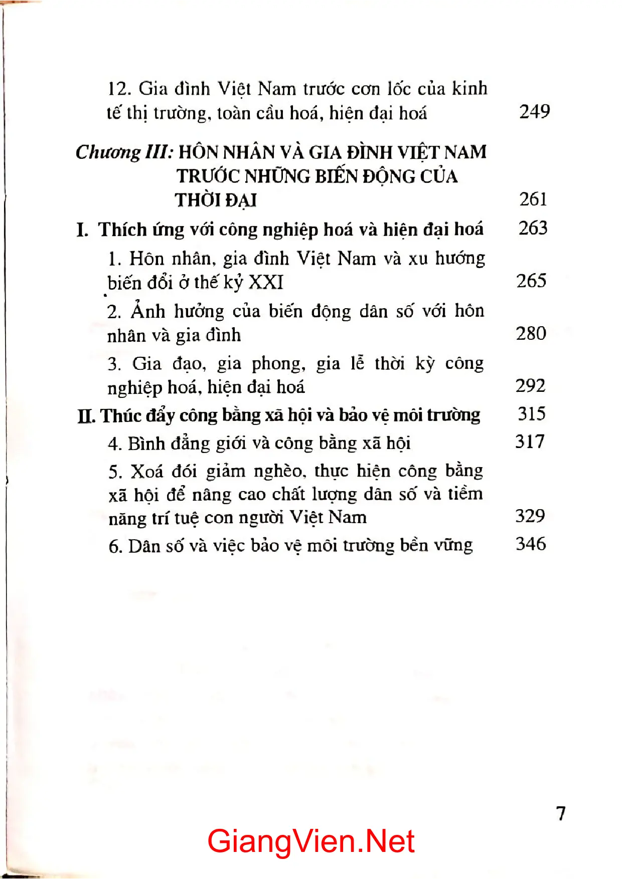 Mục lục chi tiết trang 2 sách Cuộc sống và biến động của hôn nhân gia đình Việt Nam hiện nay