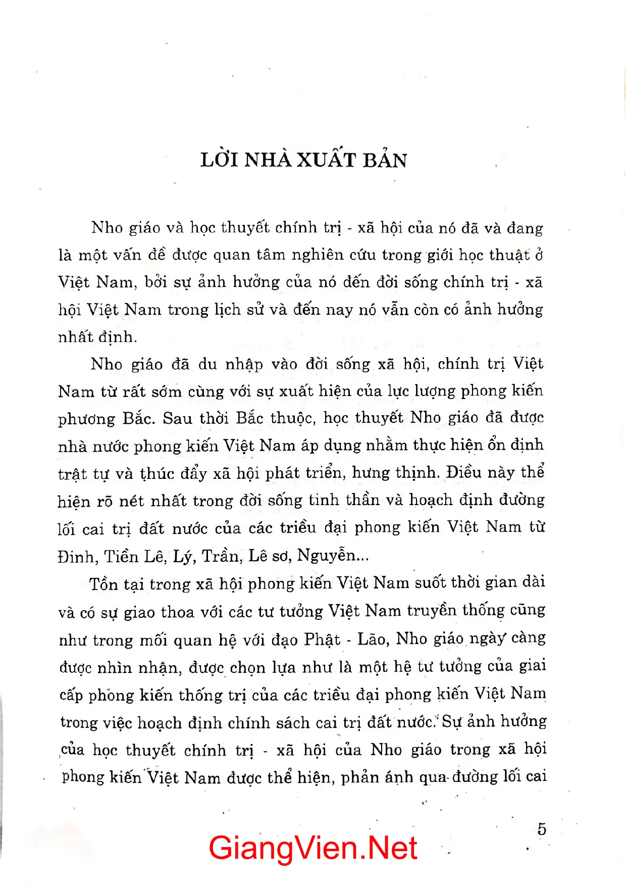 Trang bìa chính thức sách Học thuyết chính trị xã hội của Nho giáo và ảnh hưởng của nó ở Việt Nam từ thế kỷ XI đến nửa đầu thế kỷ XIX