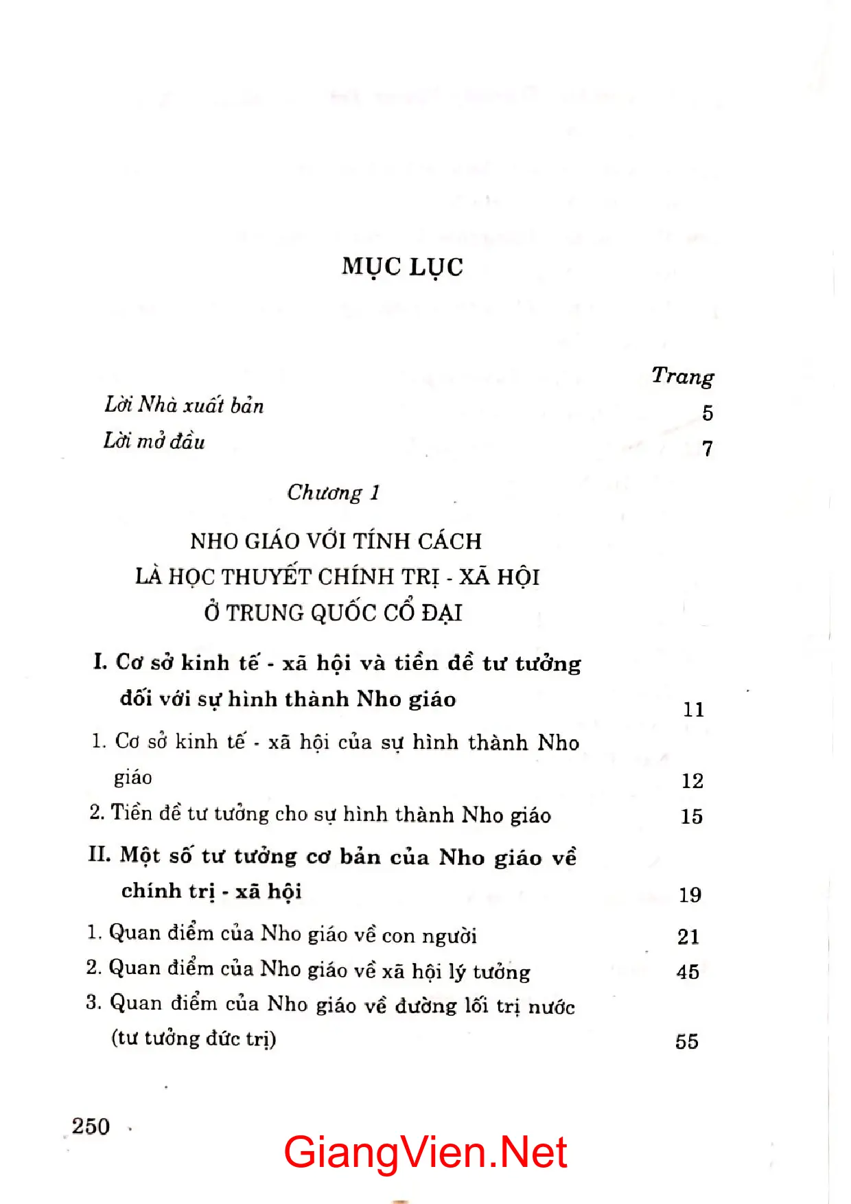 Mục lục chi tiết trang 2 sách Học thuyết chính trị xã hội của Nho giáo và ảnh hưởng của nó ở Việt Nam từ thế kỷ XI đến nửa đầu thế kỷ XIX