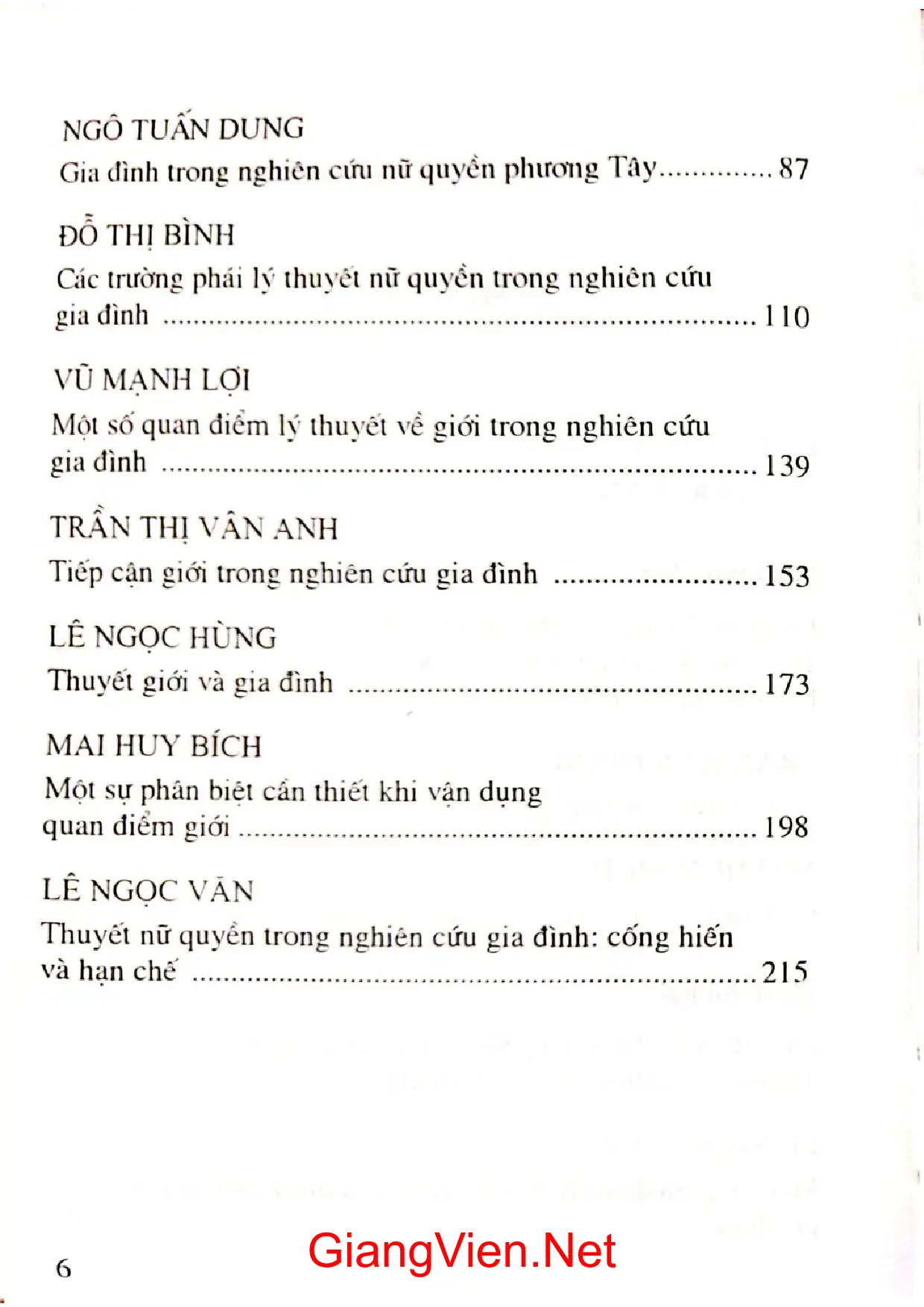 Mục lục chi tiết trang 1 sách Nghiên cứu gia đình lý thuyết nữ quyền quan điểm giới