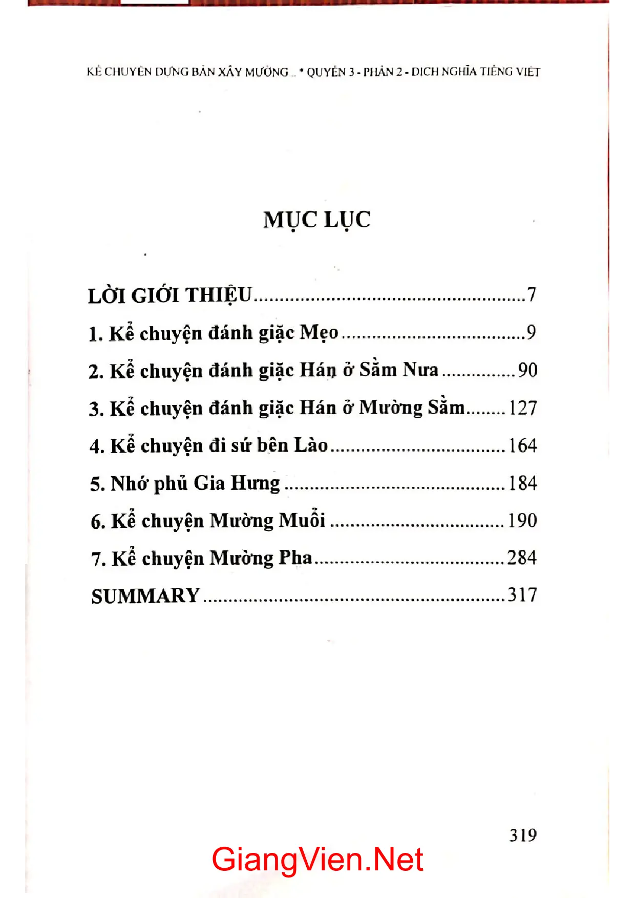 Mục lục chi tiết trang 2 sách Kể chuyện dựng bản xây Mường của người Thái đen vùng Mường La quyển 3 phần 2