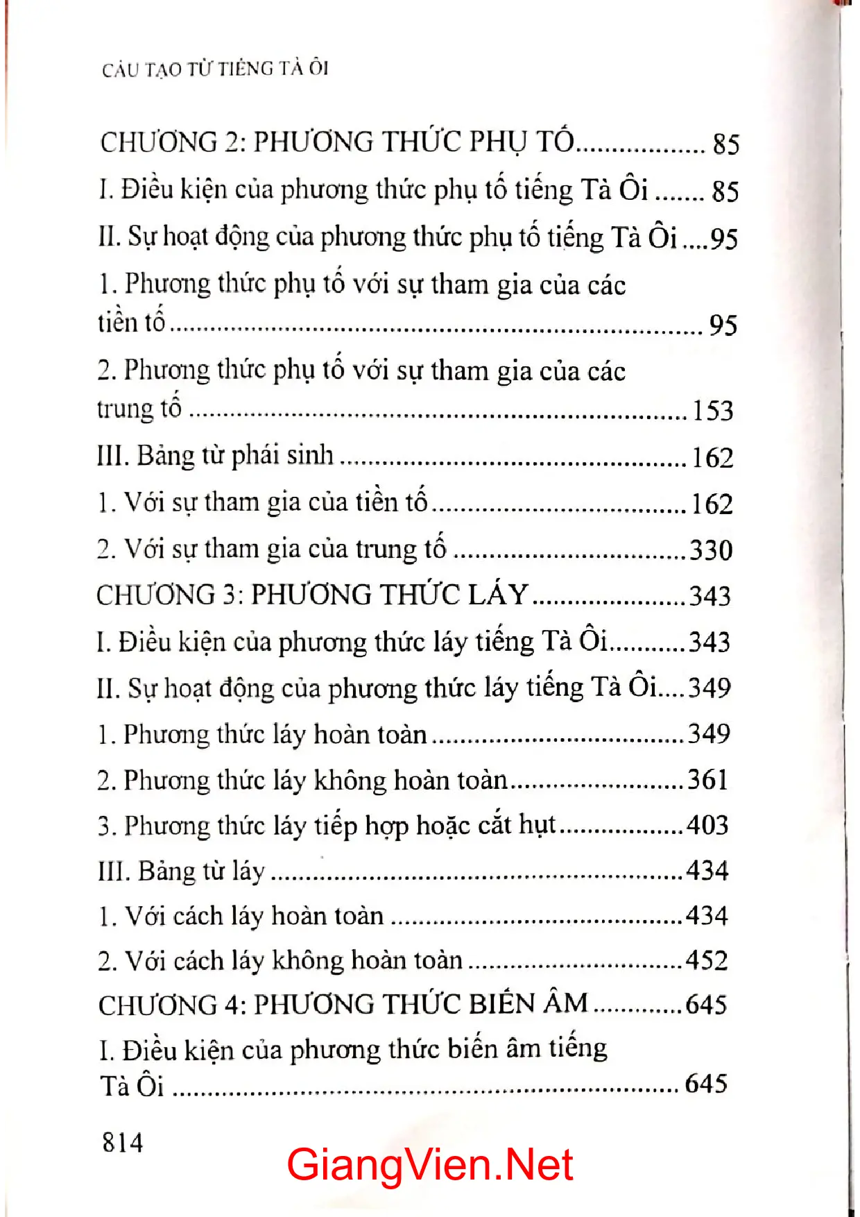 Mục lục chi tiết trang 1 sách Cấu tạo từ tiếng Tà Ôi