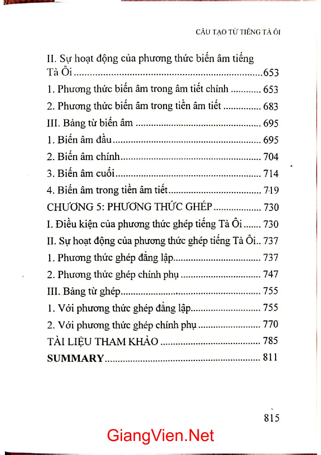 Mục lục chi tiết trang 2 sách Cấu tạo từ tiếng Tà Ôi