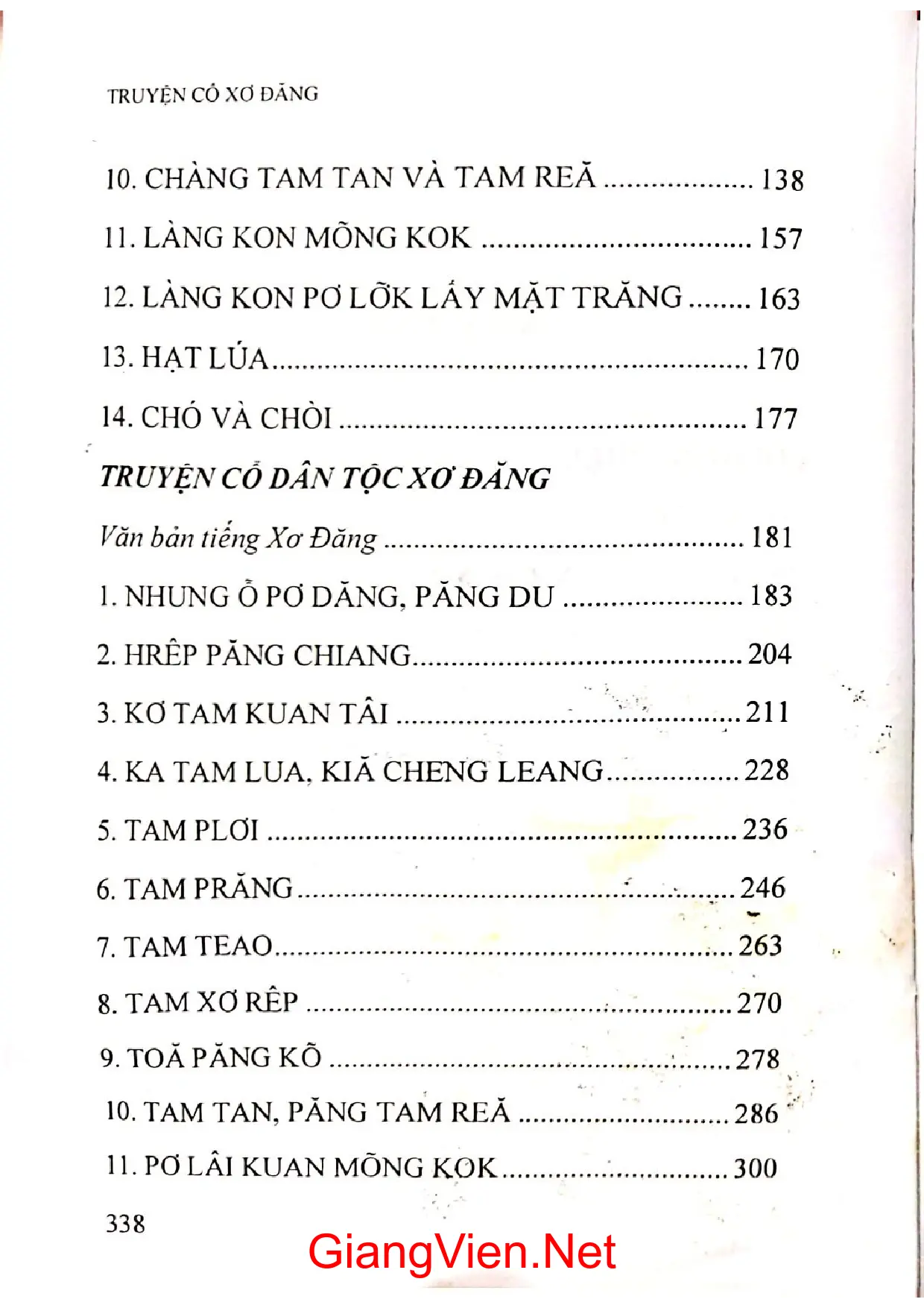 Mục lục chi tiết trang 1 sách Truyện cổ Xơ Đăng