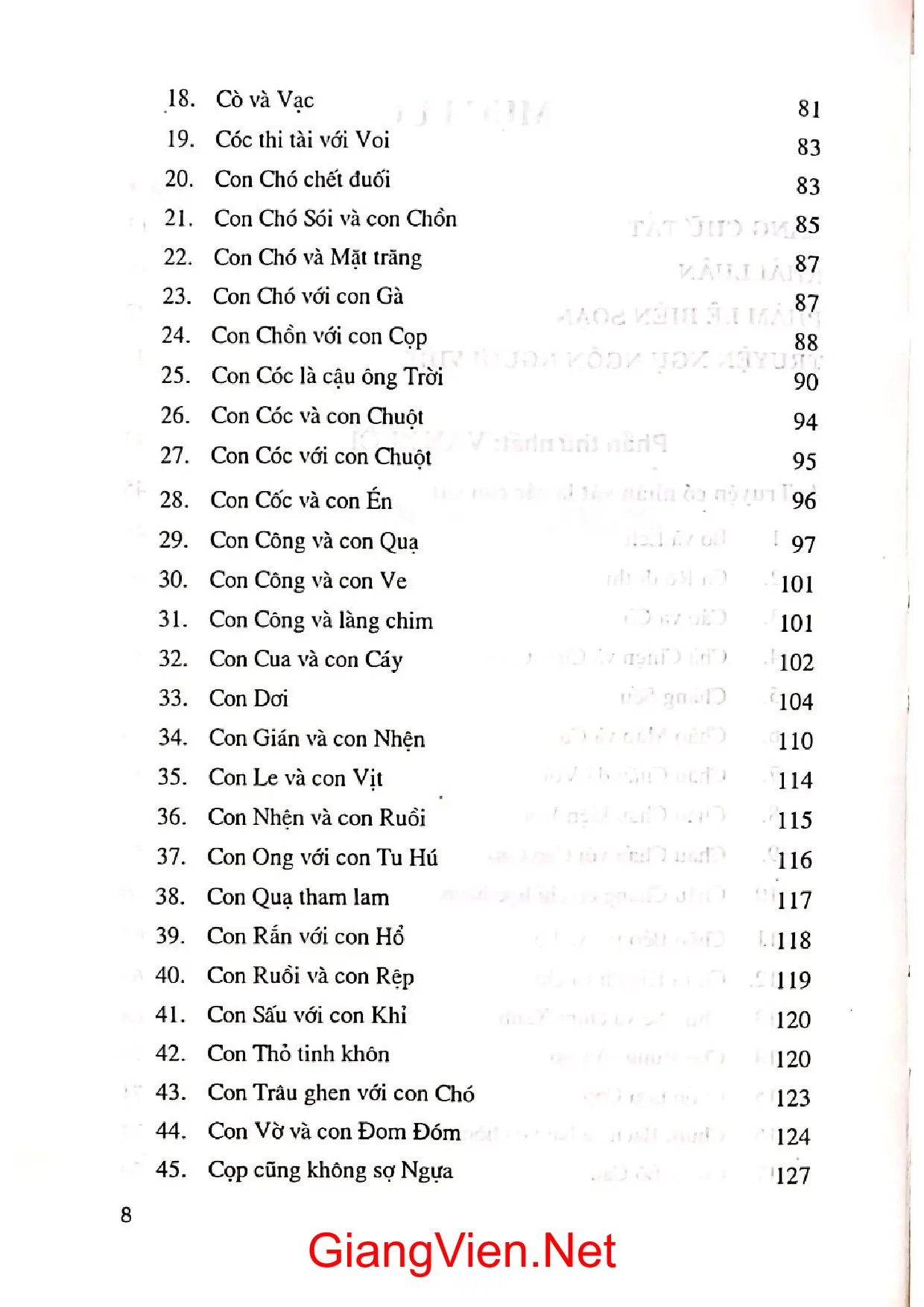 Mục lục chi tiết trang 1 sách Tổng tập văn học dân gian người Việt truyện ngụ ngôn tập 10