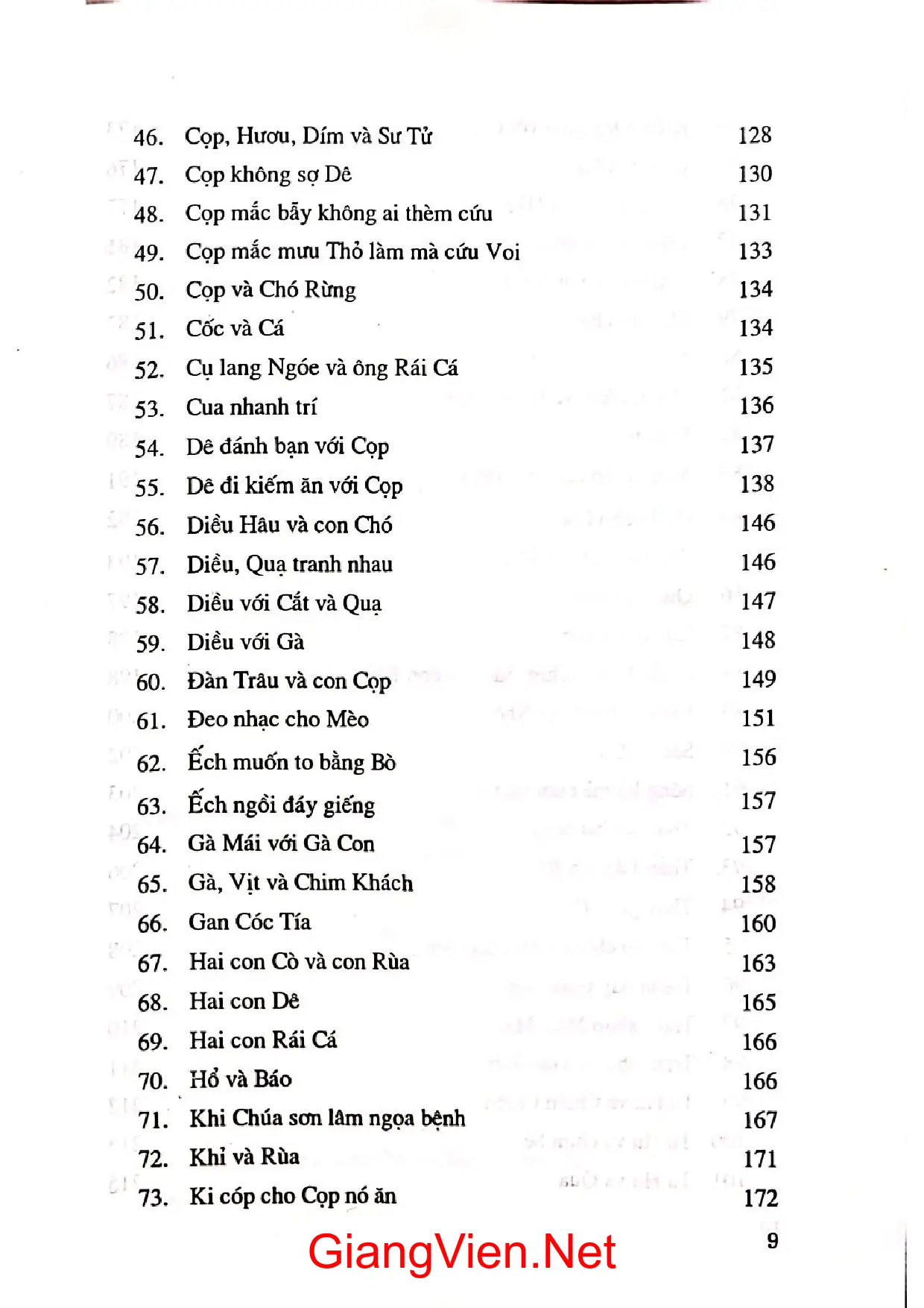 Mục lục chi tiết trang 2 sách Tổng tập văn học dân gian người Việt truyện ngụ ngôn tập 10