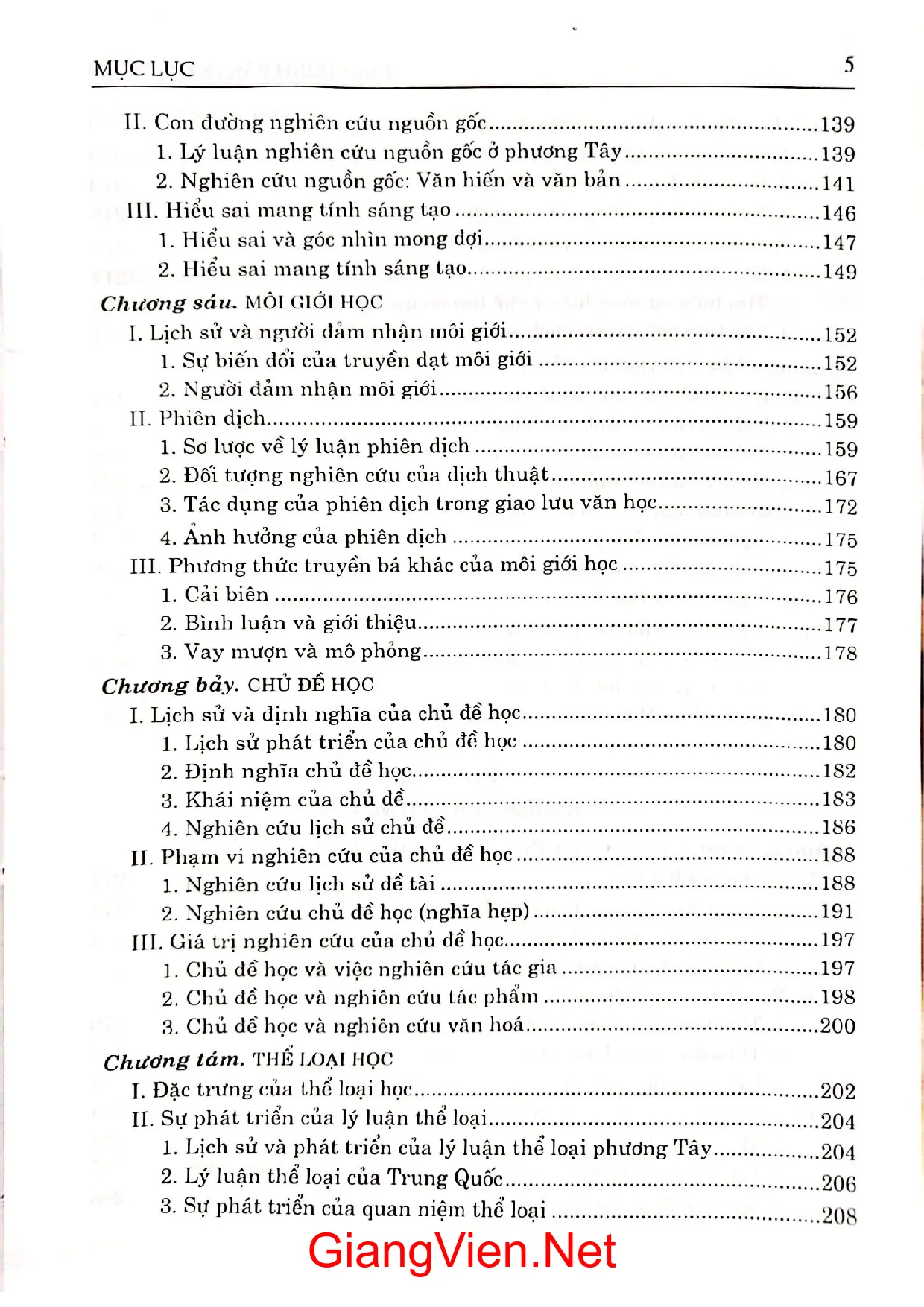 Mục lục chi tiết trang 2 sách Giáo trình văn học so sánh