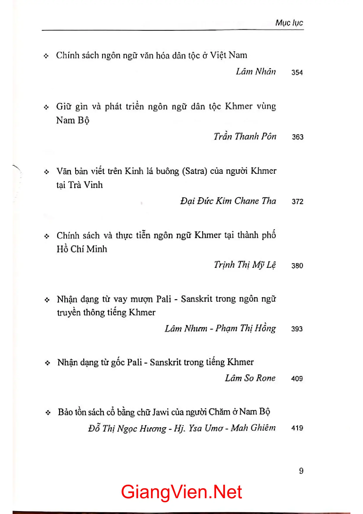 Nội dung trang phụ bản giới thiệu sách Ngôn ngữ và sự phát triển bền vững văn hóa dân tộc thiểu số ở vùng Nam Bộ