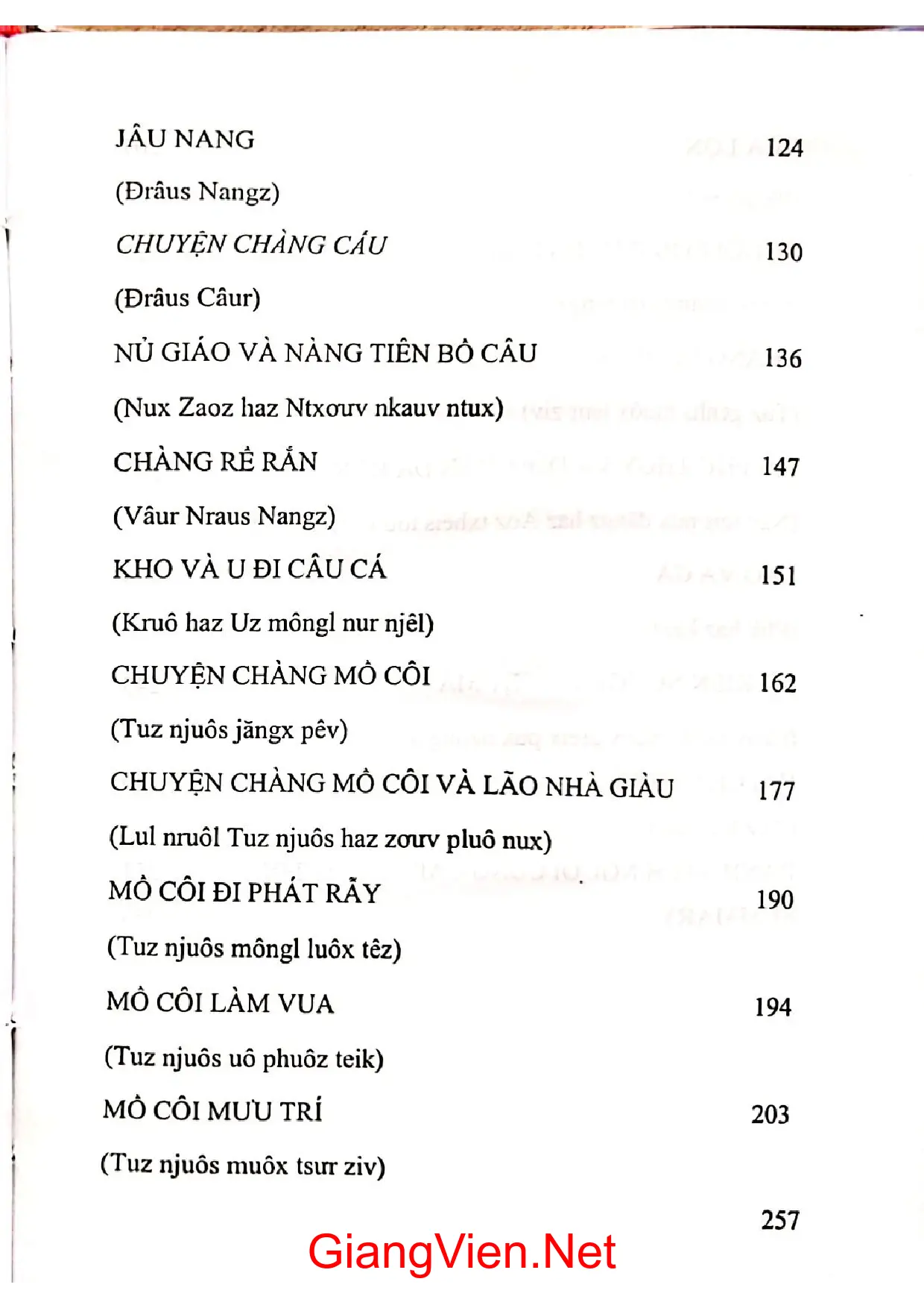 Mục lục chi tiết trang 2 sách Truyện cổ dân gian dân tộc H Mông huyện Sa Pa