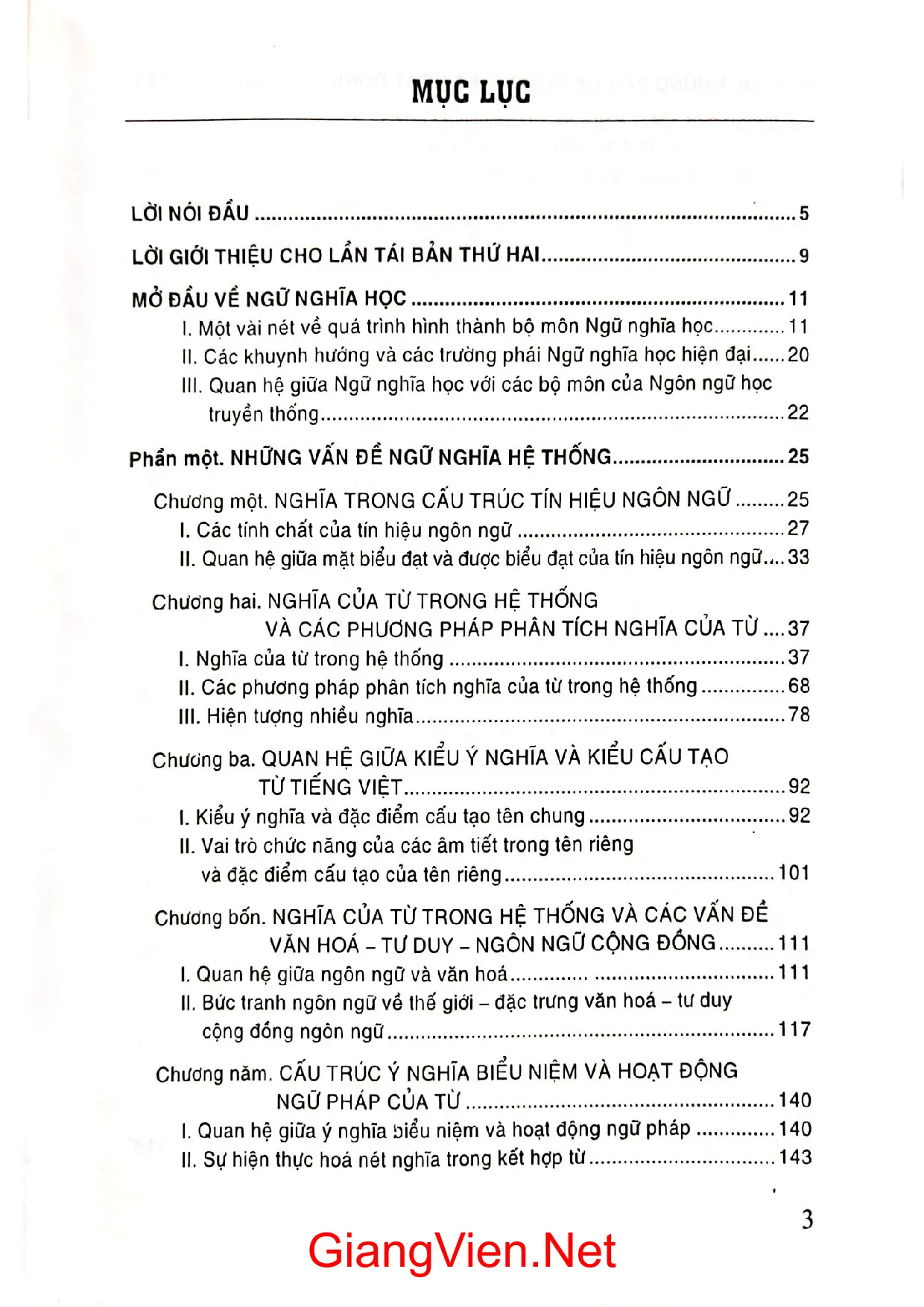 Mục lục chi tiết trang 1 sách Ngữ nghĩa học từ bình diện hệ thống đến hoạt động