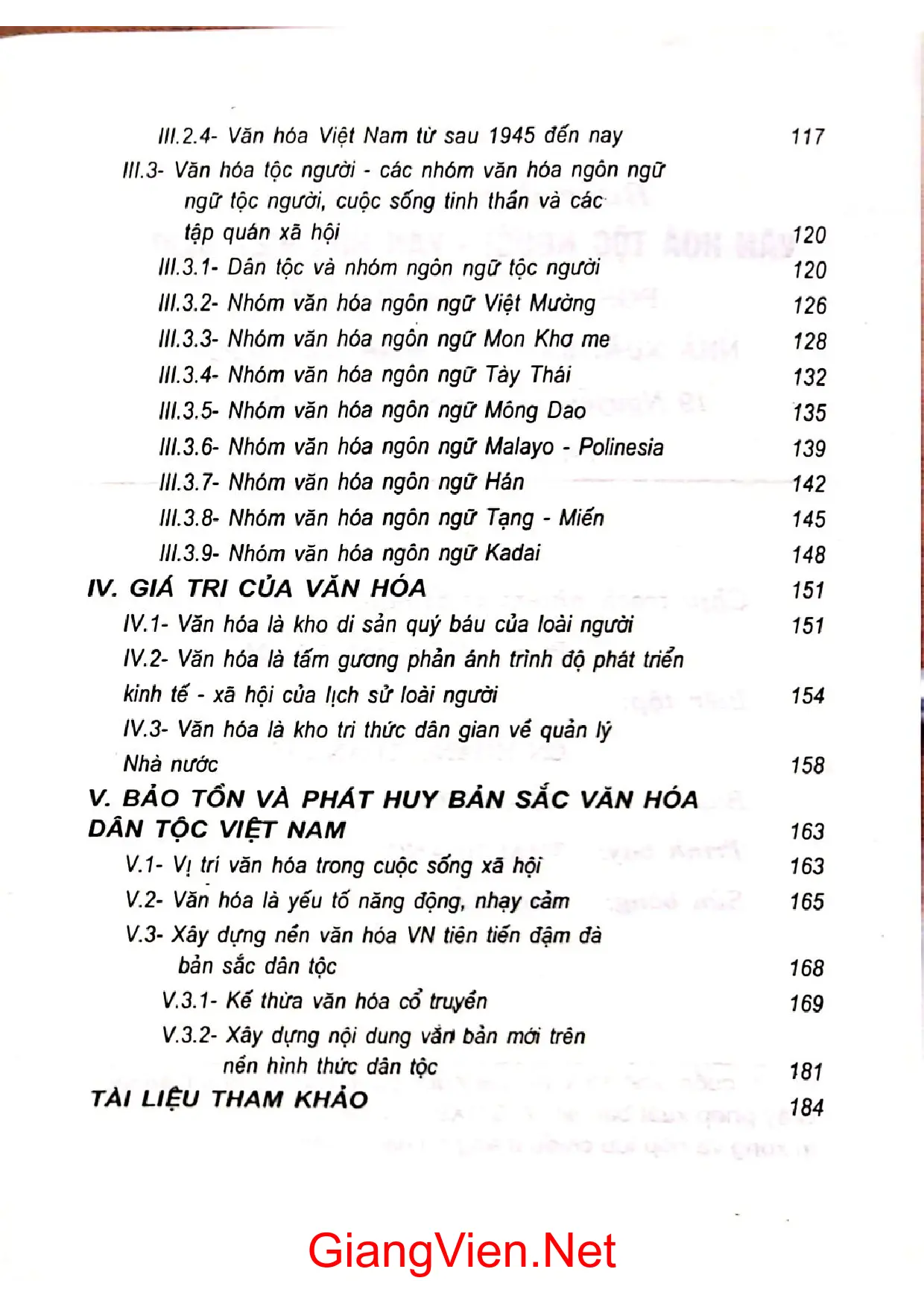 Mục lục chi tiết trang 1 sách Bước đầu tìm hiểu văn hóa tộc người văn hóa Việt Nam