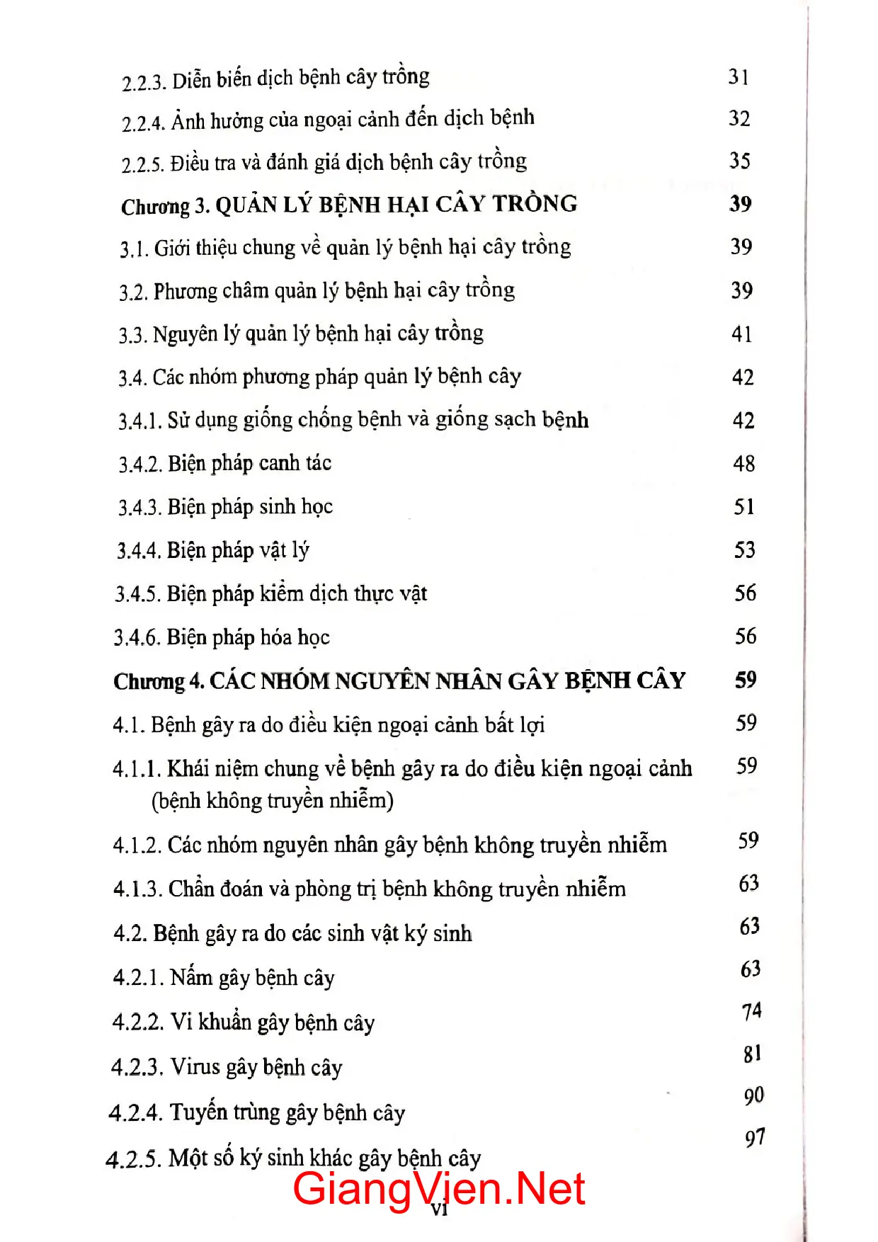 Mục lục chi tiết trang 1 sách Giáo trình bệnh cây