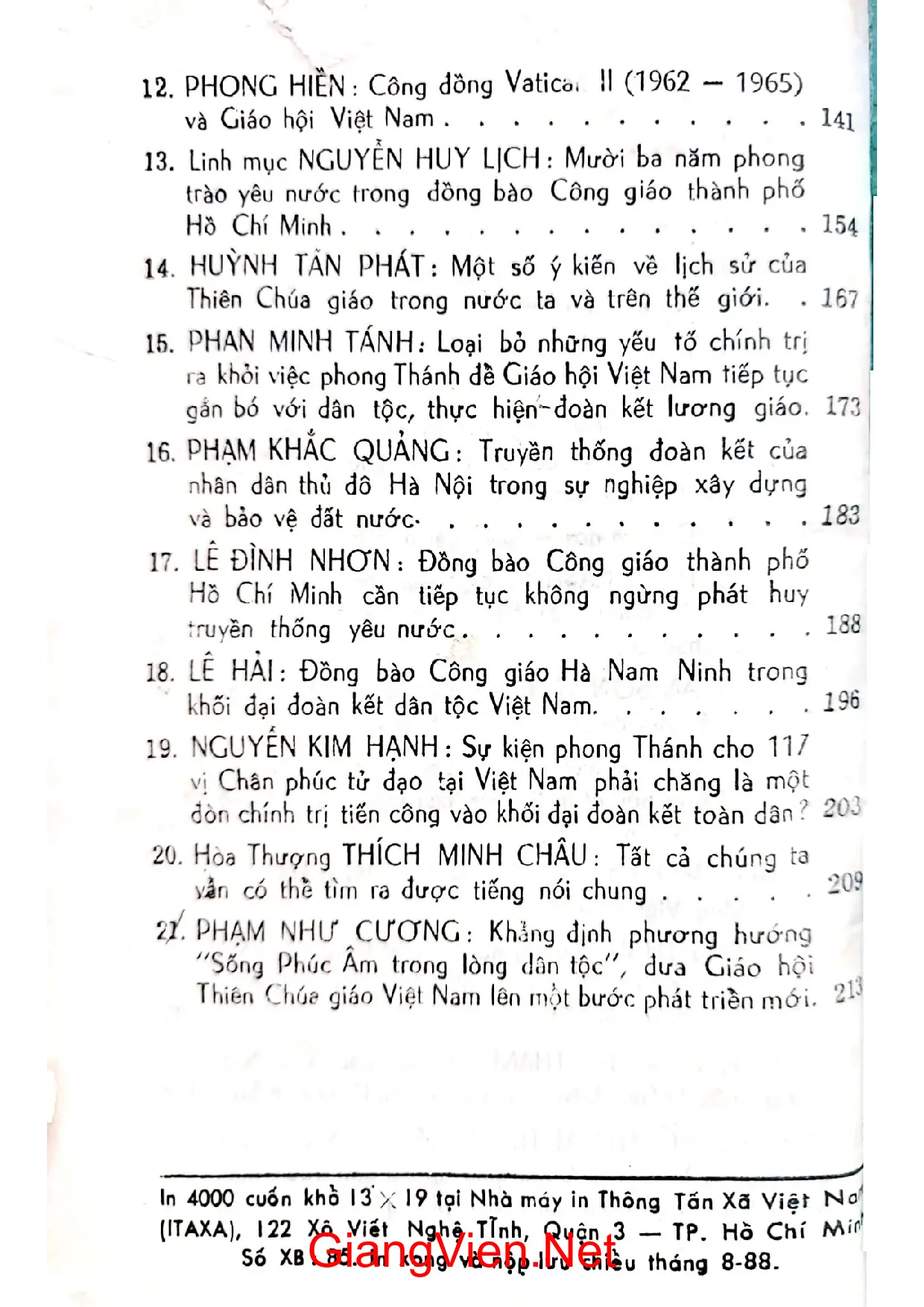 Mục lục chi tiết trang 1 sách Vấn đề phong thánh tử đạo và lịch sử dân tộc