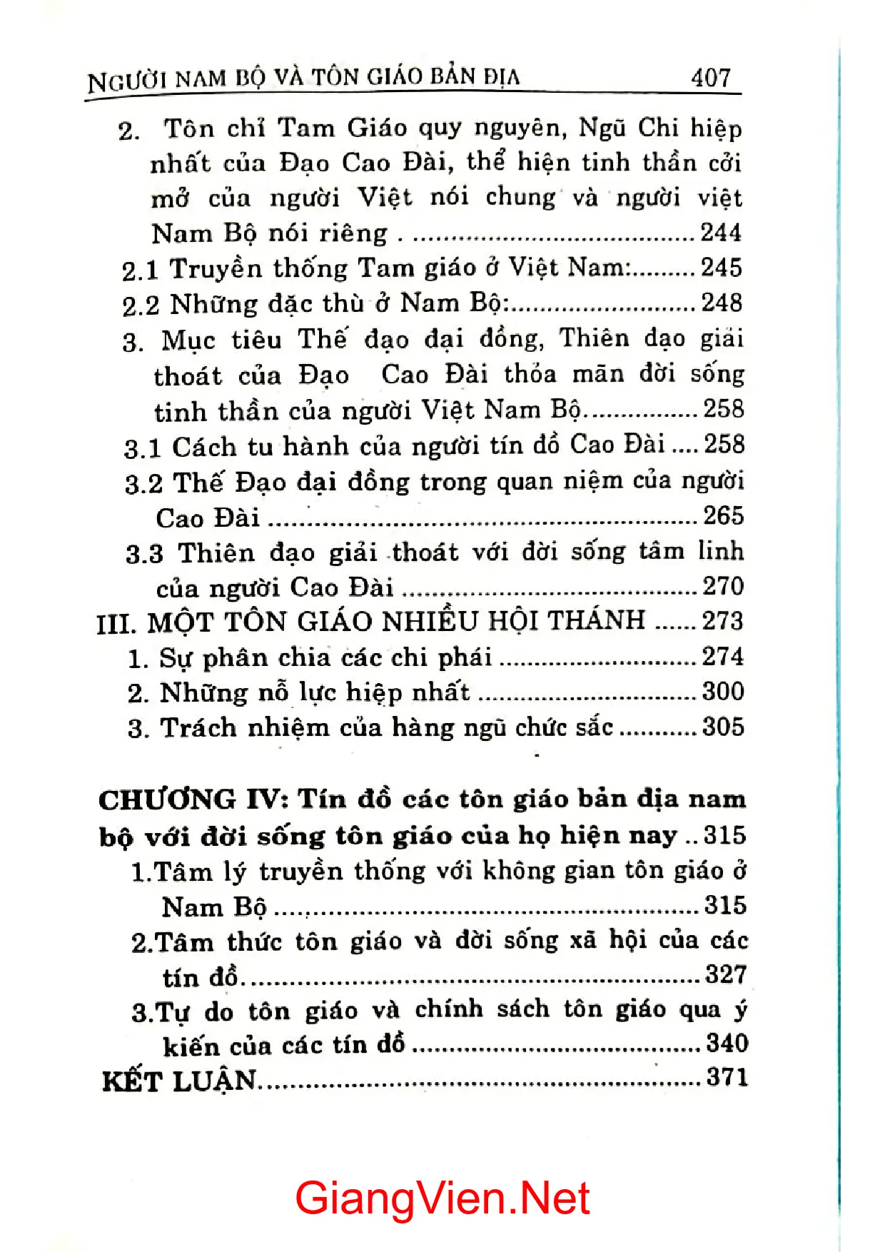 Mục lục chi tiết trang 3 sách Người Nam bộ và tôn giáo bản địa Bửu sơn kỳ hương Cao đài Hòa hảo
