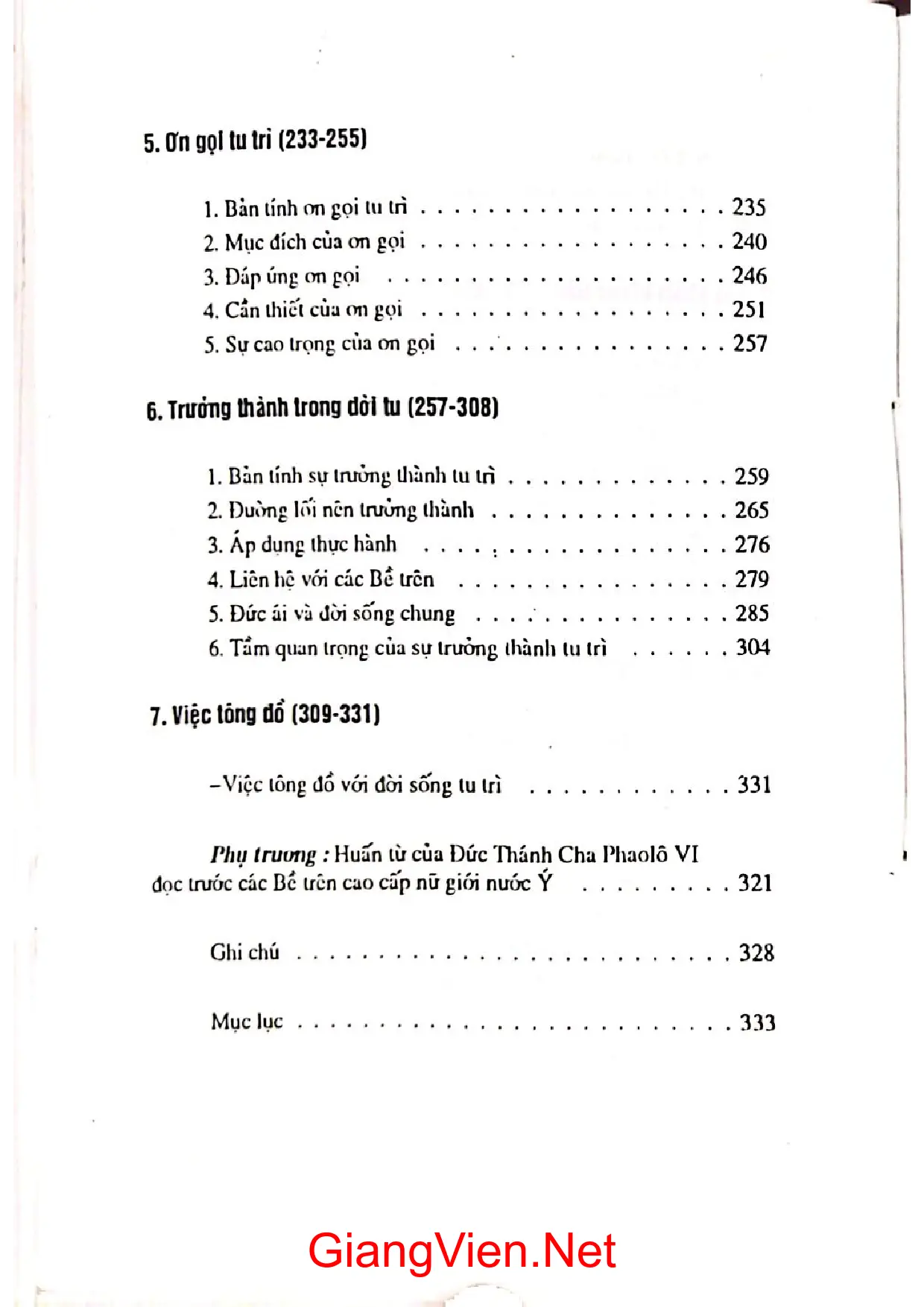 Mục lục chi tiết trang 2 sách Thánh hiến cuộc đời