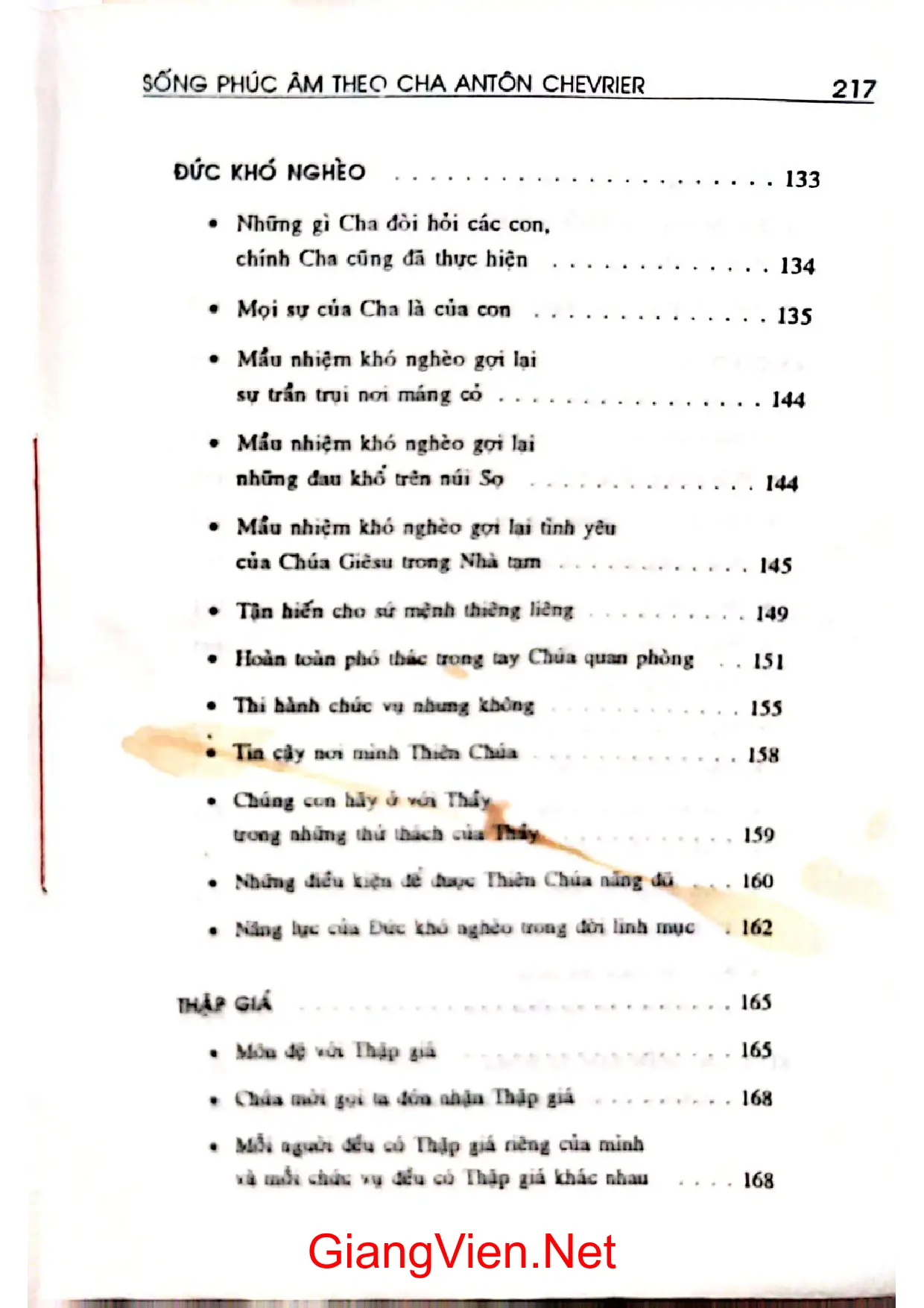 Mục lục chi tiết trang 2 sách Sống phúc âm theo cha Anton Chevrier