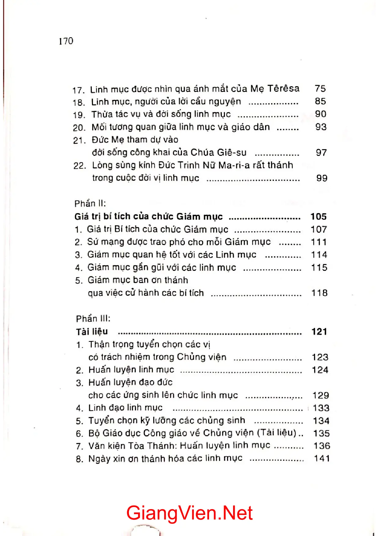 Mục lục chi tiết trang 1 sách Linh mục ngài là ai