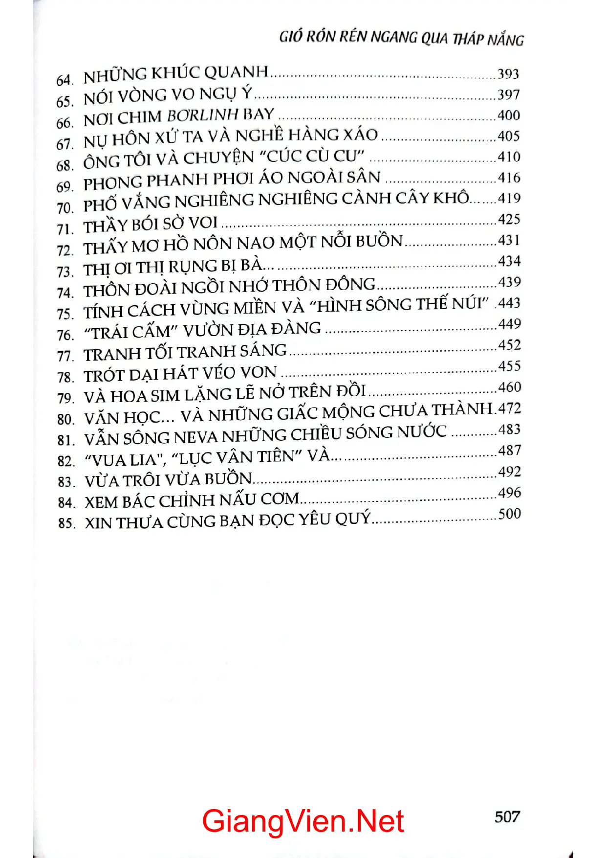 Mục lục chi tiết trang 2 sách Gió rón rén đi qua tháp nắng