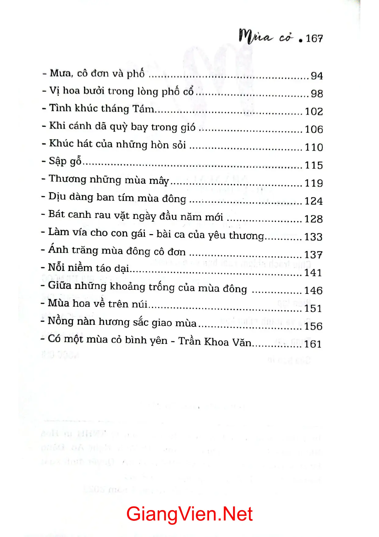 Mục lục chi tiết trang 1 sách Mùa cỏ