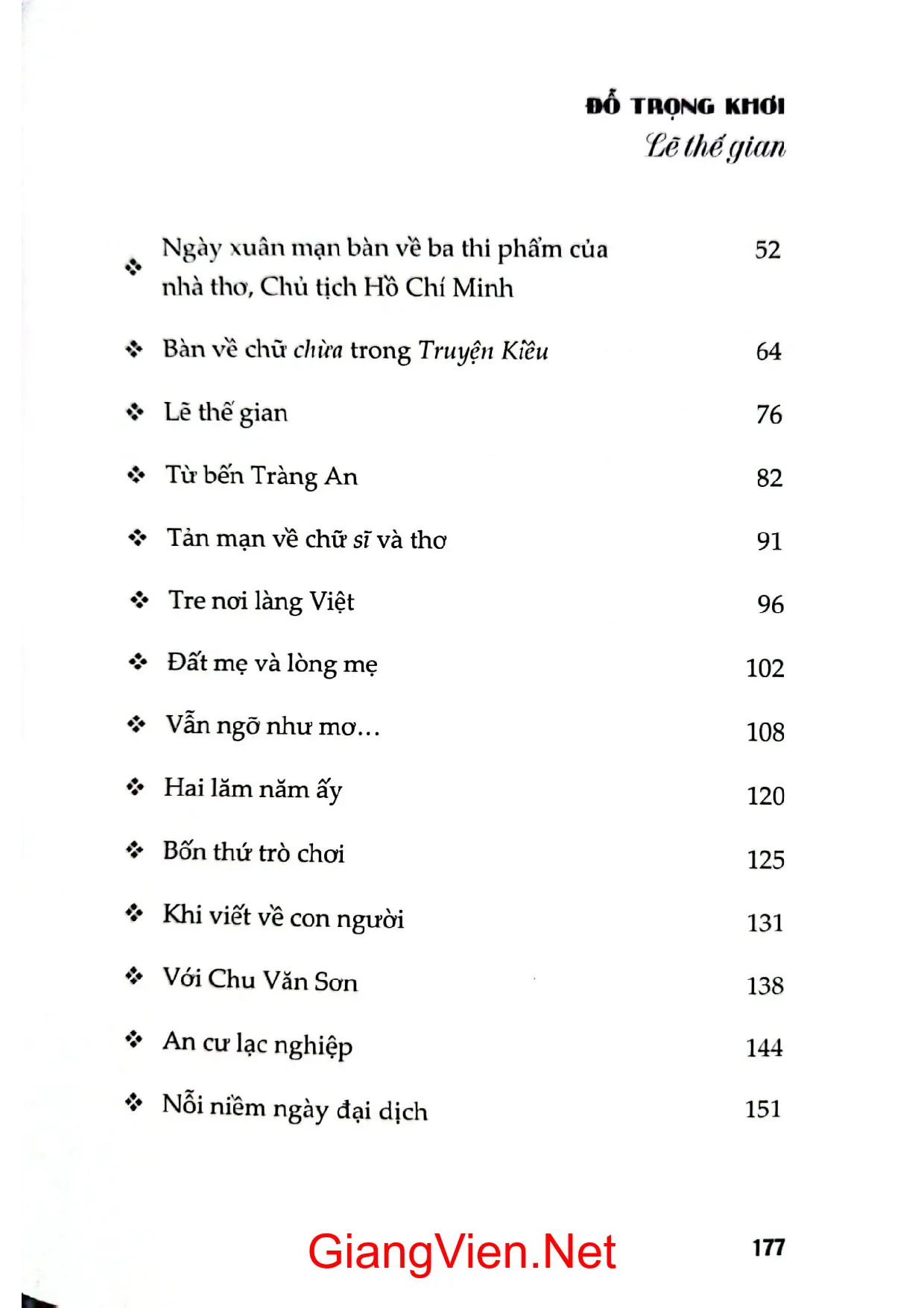 Mục lục chi tiết trang 1 sách Lẽ thế gian