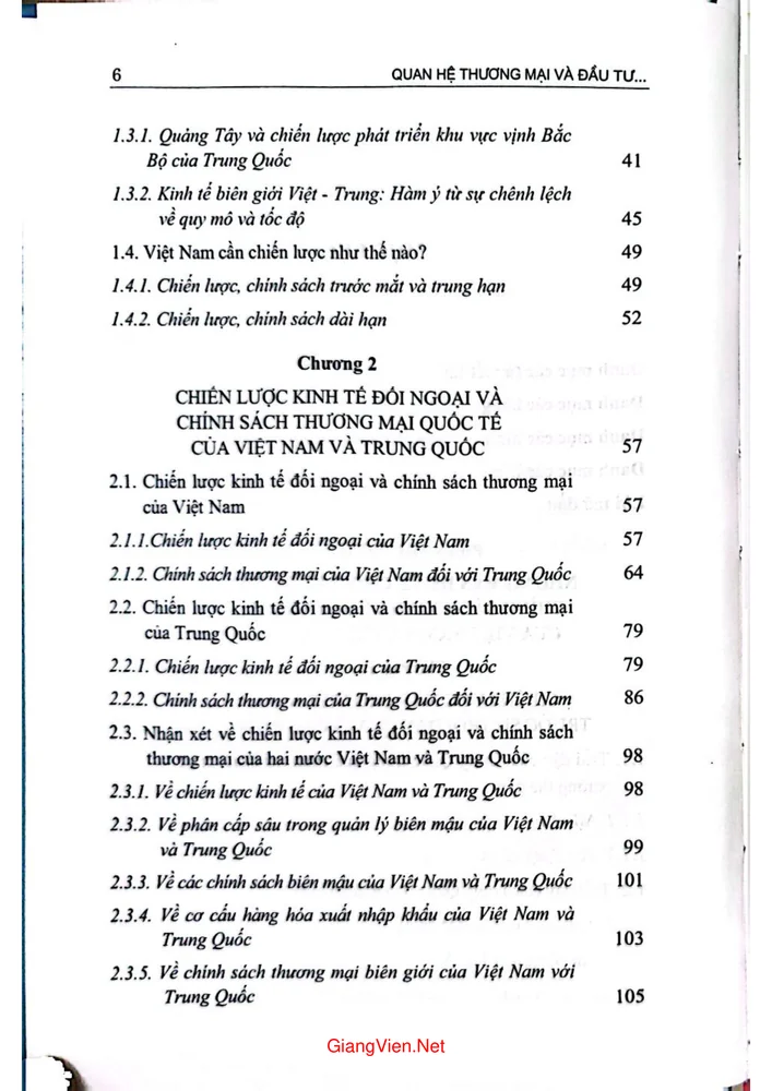 Mục lục chi tiết trang 1 sách Quan hệ thương mại và đầu tư của Việt Nam với Trung Quốc