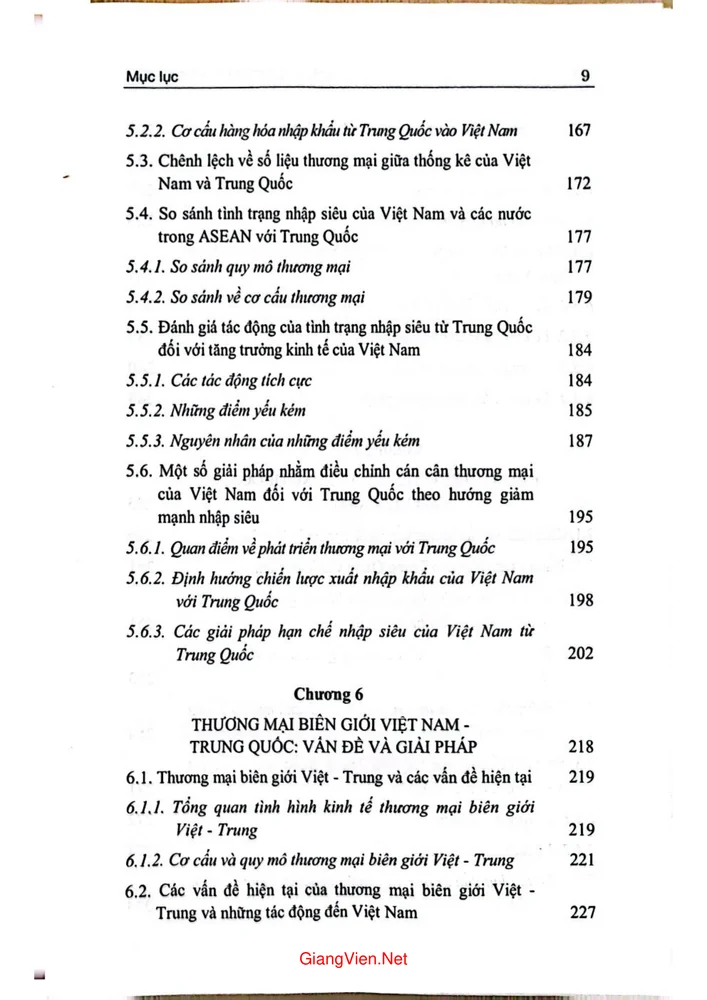 Mục lục chi tiết trang 4 sách Quan hệ thương mại và đầu tư của Việt Nam với Trung Quốc