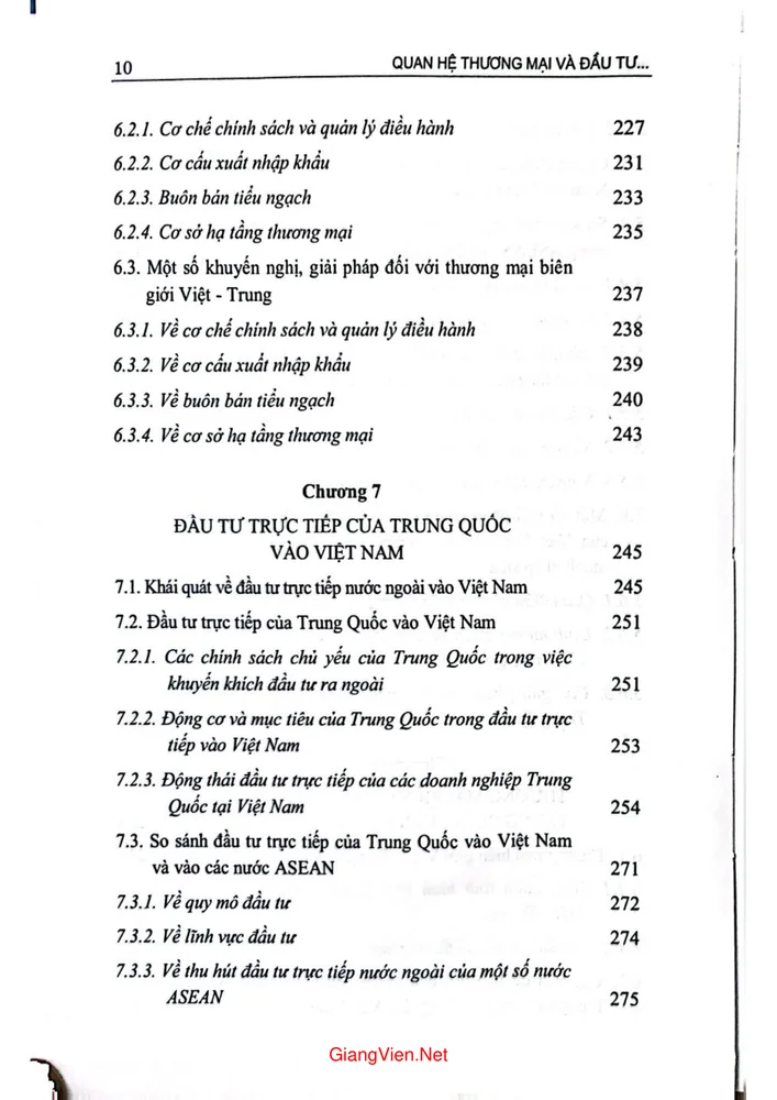 Mục lục chi tiết trang 5 sách Quan hệ thương mại và đầu tư của Việt Nam với Trung Quốc