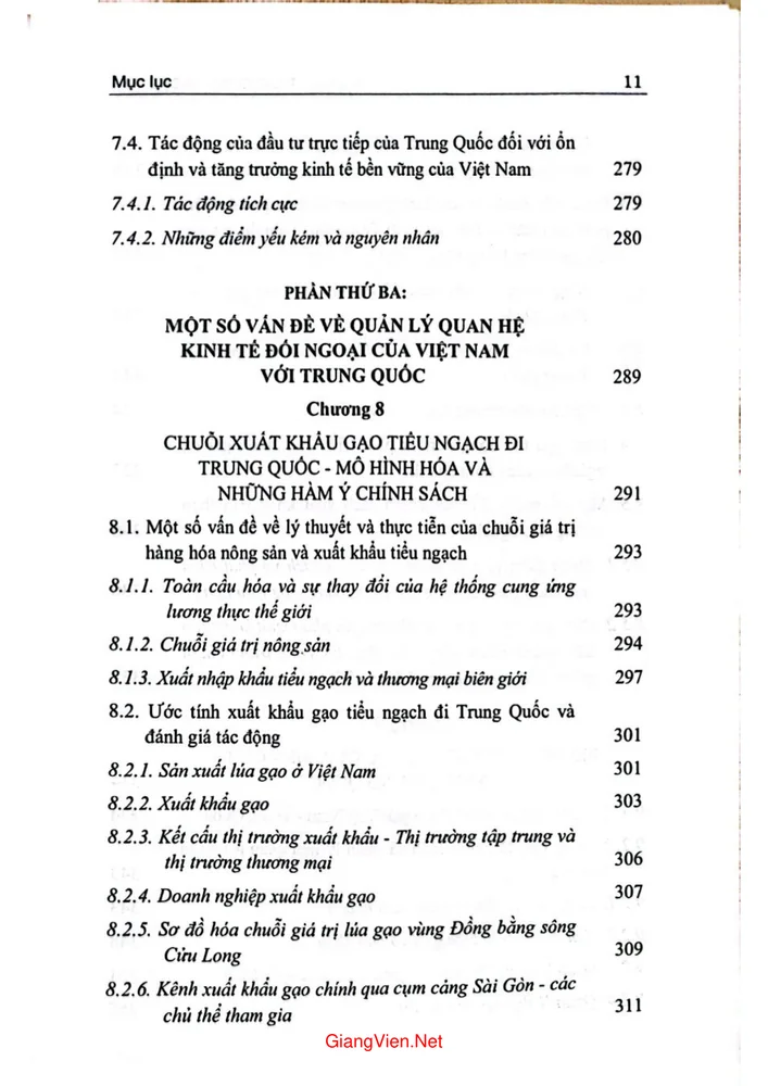 Mục lục chi tiết trang 6 sách Quan hệ thương mại và đầu tư của Việt Nam với Trung Quốc