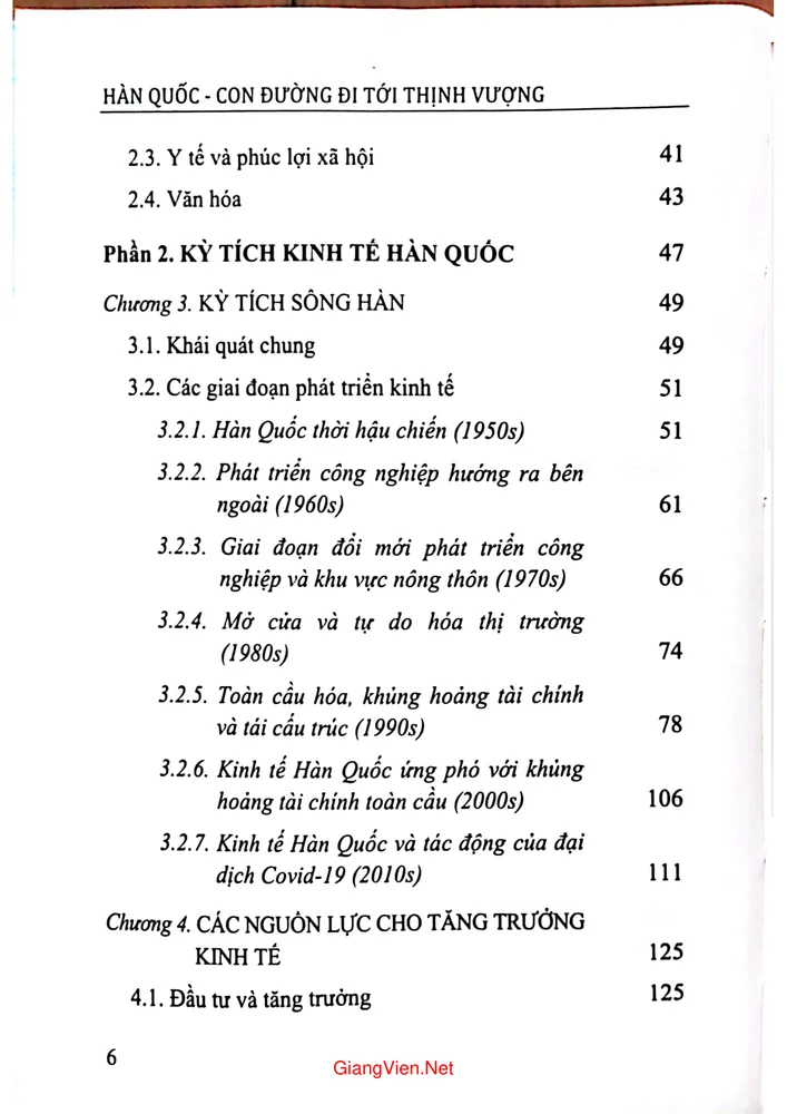 Mục lục chi tiết trang 1 sách Hàn Quốc con đường đi tới thịnh vượng