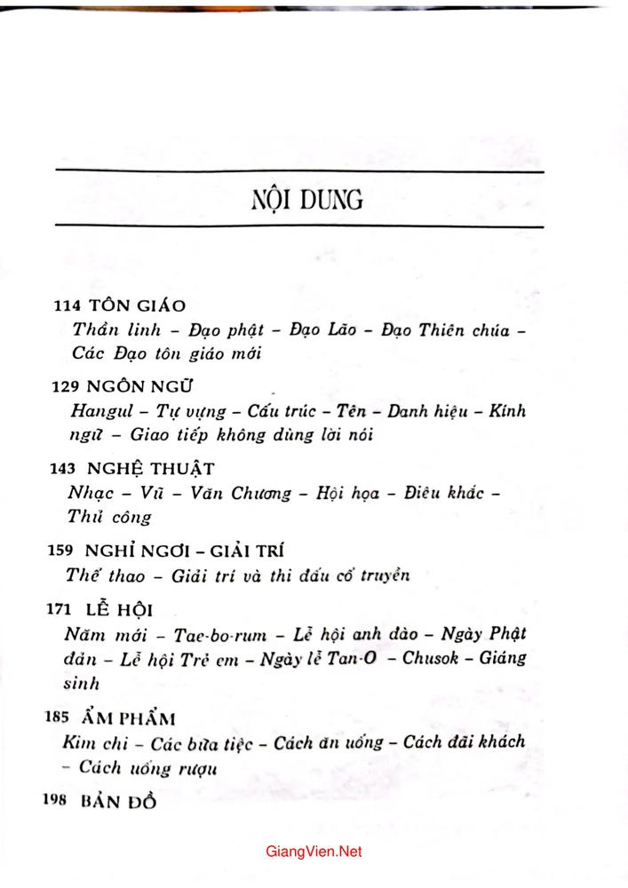 Mục lục chi tiết trang 1 sách Triều Tiên