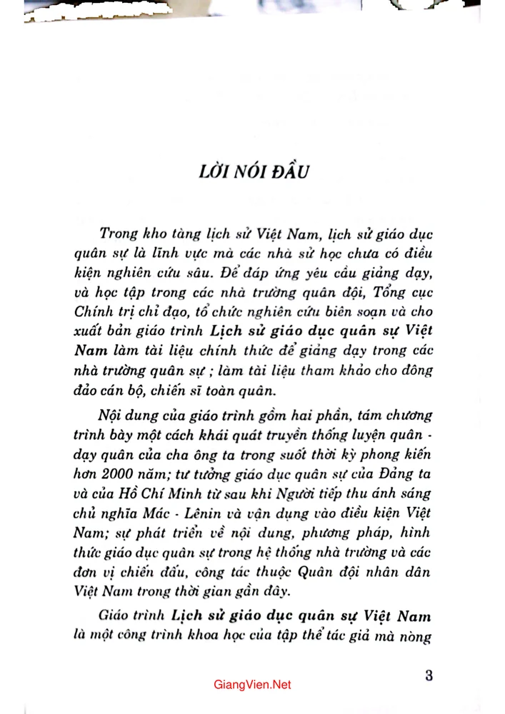 Mục lục chi tiết trang 1 sách Lịch sử giáo dục quân sự Việt Nam