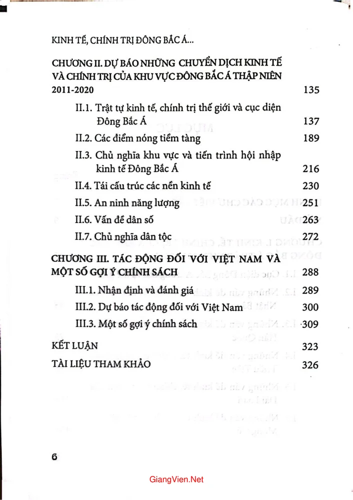 Mục lục chi tiết trang 1 sách Kinh tế chính trị Đông Bắc Á giai đoạn 2001 - 2020