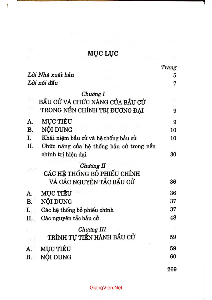 Trang 1 - Ảnh minh họa nội dung sách Giáo trình quy trình bầu cử