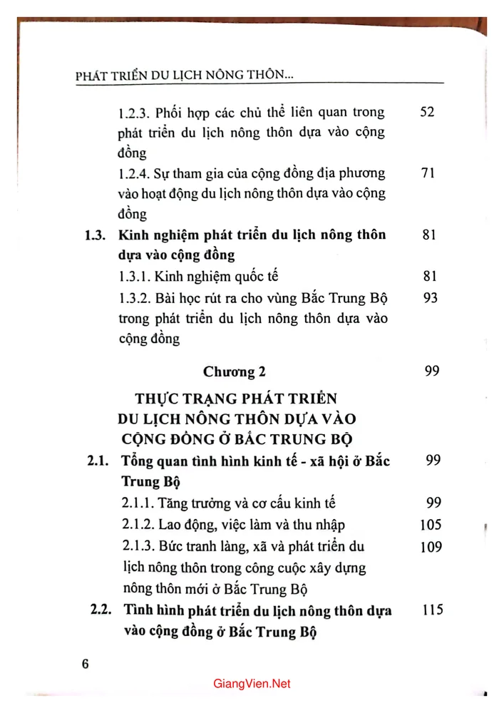 Mục lục chi tiết trang 1 sách Phát triển du lịch nông thôn dựa vào cộng đồng tại Bắc Trung bộ
